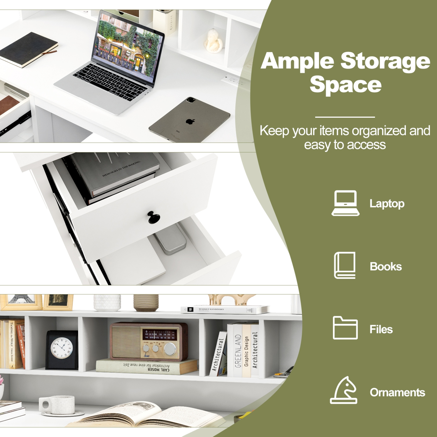 TopBuy – Bureau d’ordinateur étudie poste de travail avec tablette de rangement et tiroirs pour le bureau à domicile