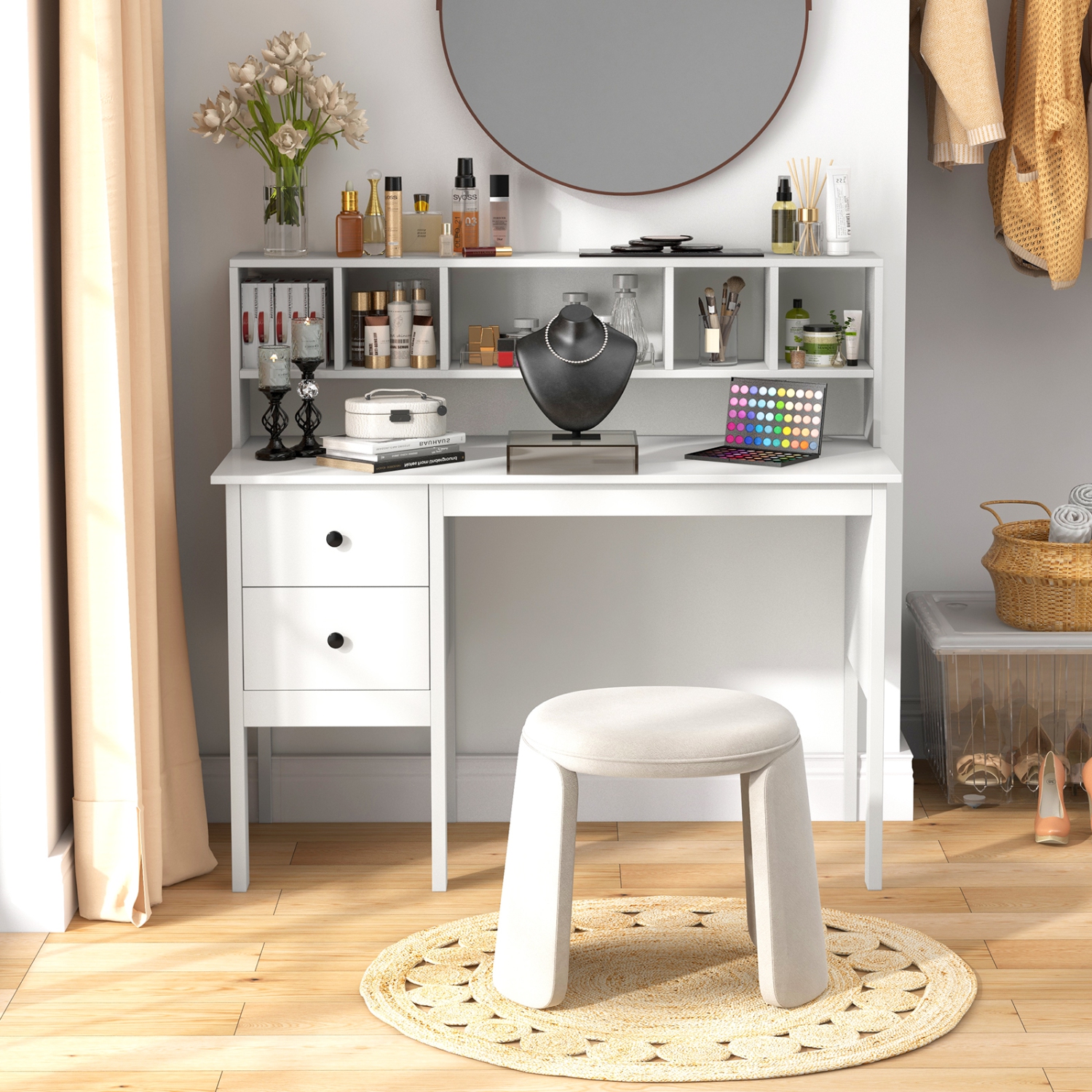 TopBuy – Bureau d’ordinateur étudie poste de travail avec tablette de rangement et tiroirs pour le bureau à domicile