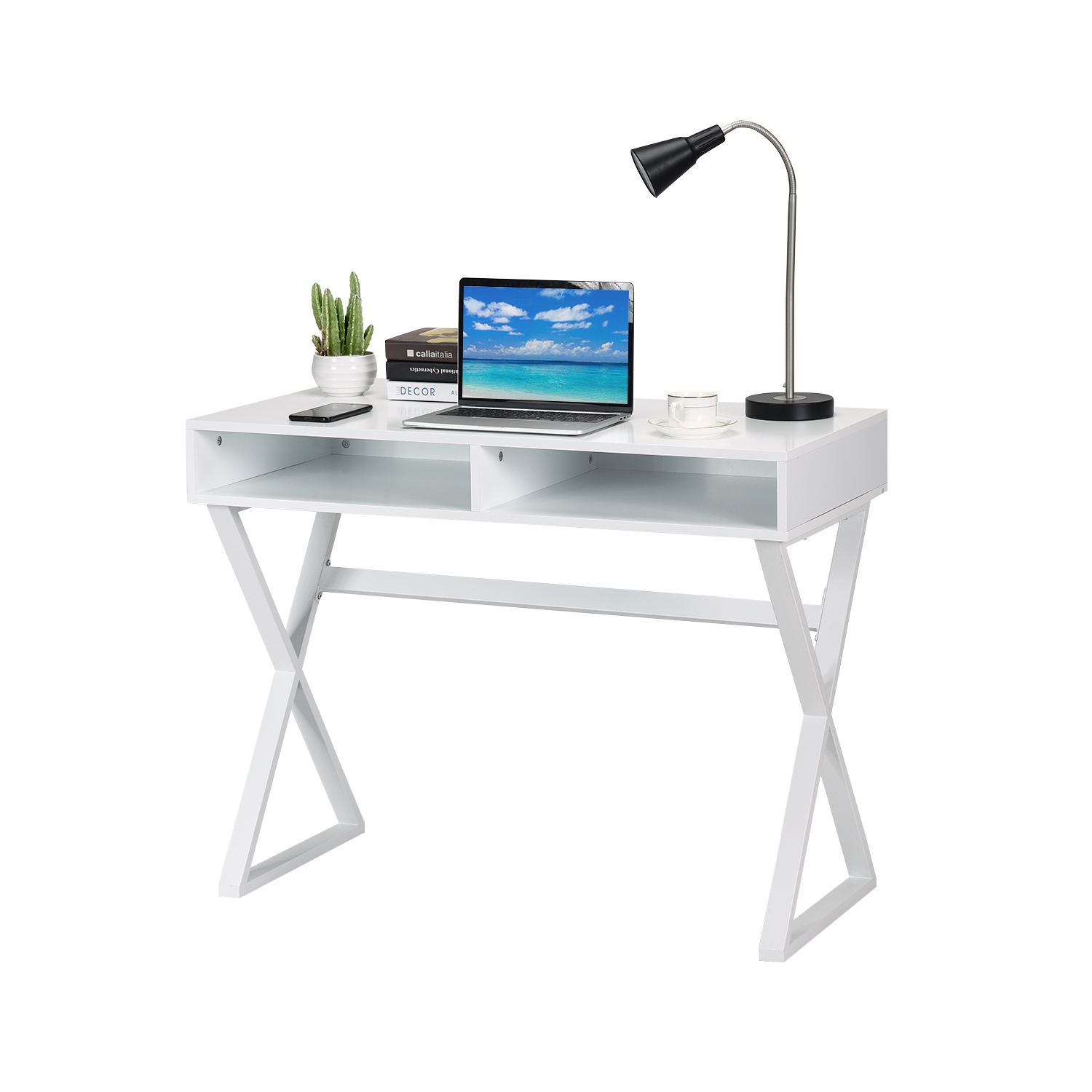 Table d’ordinateur moderne avec 2 compartiments de rangement, collection Writing Desk et maquillage de TopBuy