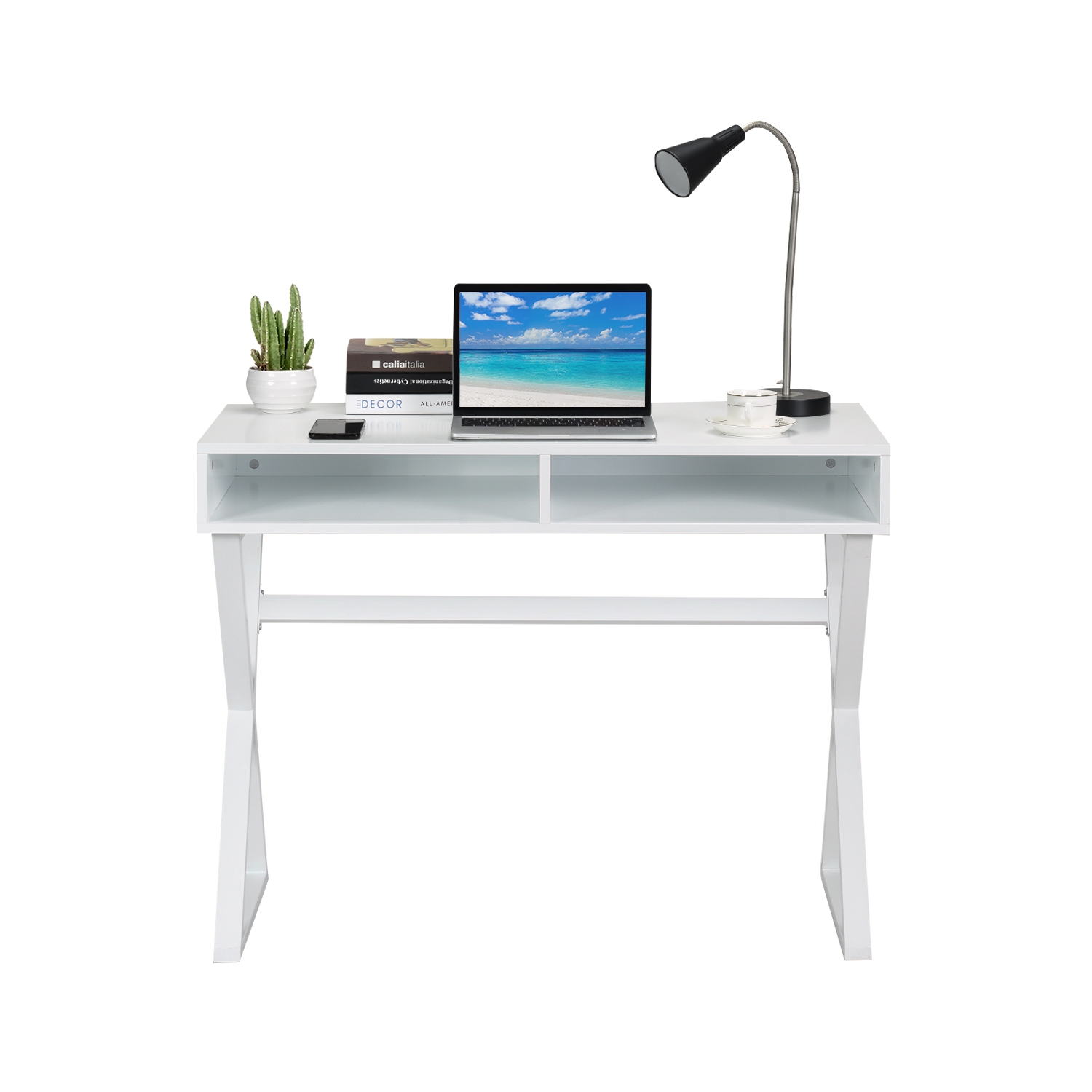 Table d’ordinateur moderne avec 2 compartiments de rangement, collection Writing Desk et maquillage de TopBuy