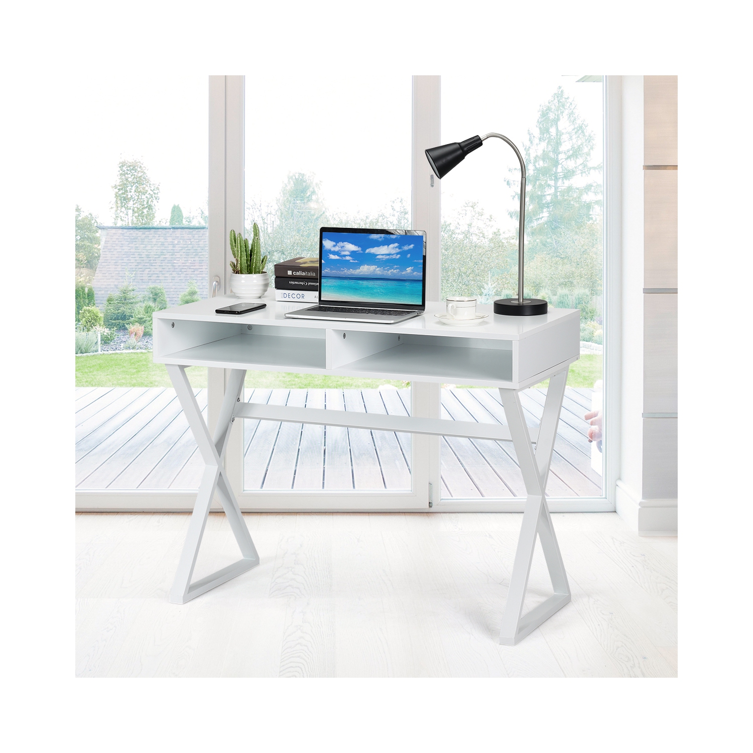 Table d’ordinateur moderne avec 2 compartiments de rangement, collection Writing Desk et maquillage de TopBuy