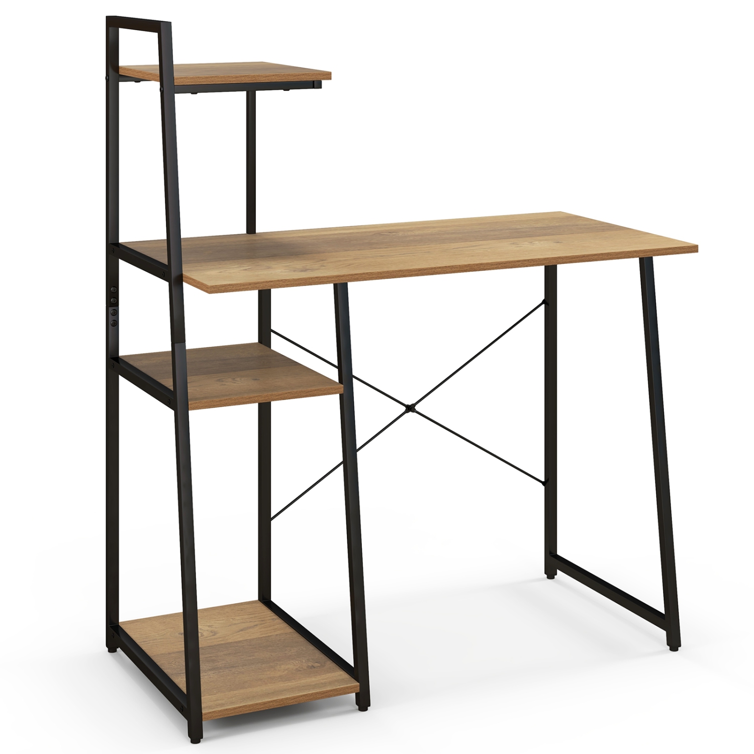 Bureau d'ordinateur TopBuy avec étagère de rangement à 3 tablettes, bureau à domicile, support pour unité centrale, naturel et noir
