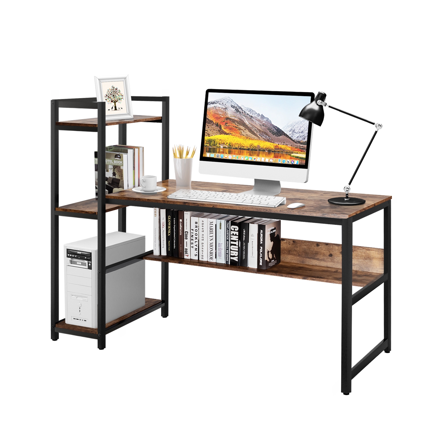 Topbuy Mufti-Functional Computer Desk PC Workstation with 4 Tier ...