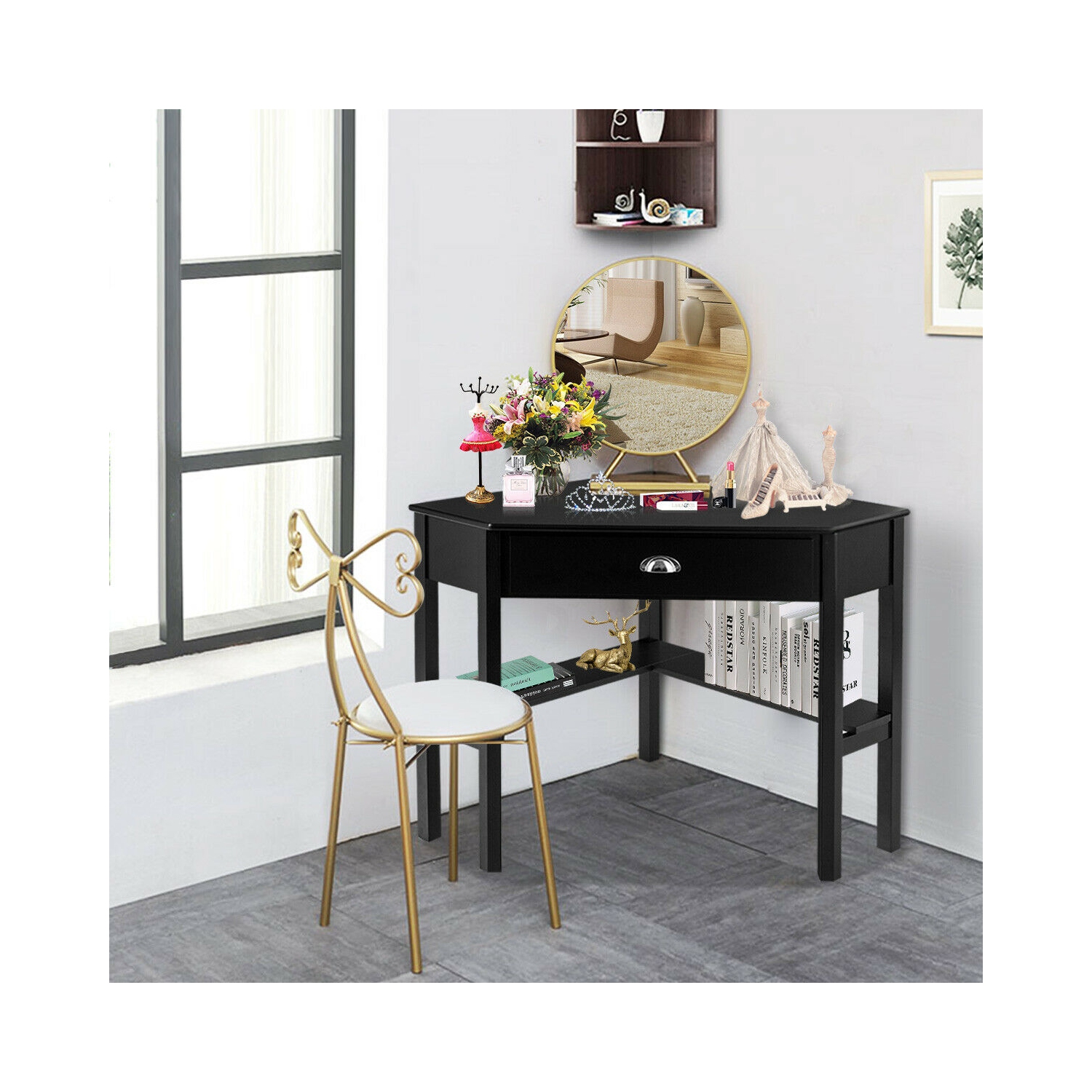 Bureau en coin pour ordinateur de bureau en bois de Topbuy - Blanc noir