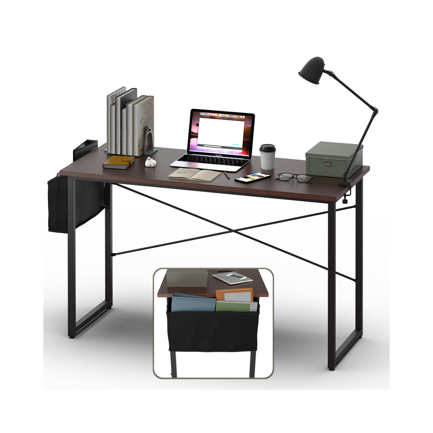 Topbuy 40"/47" Industrial Computer Desk Study Writing Table with Storage Bag Black/Coffee/Rustic Brown