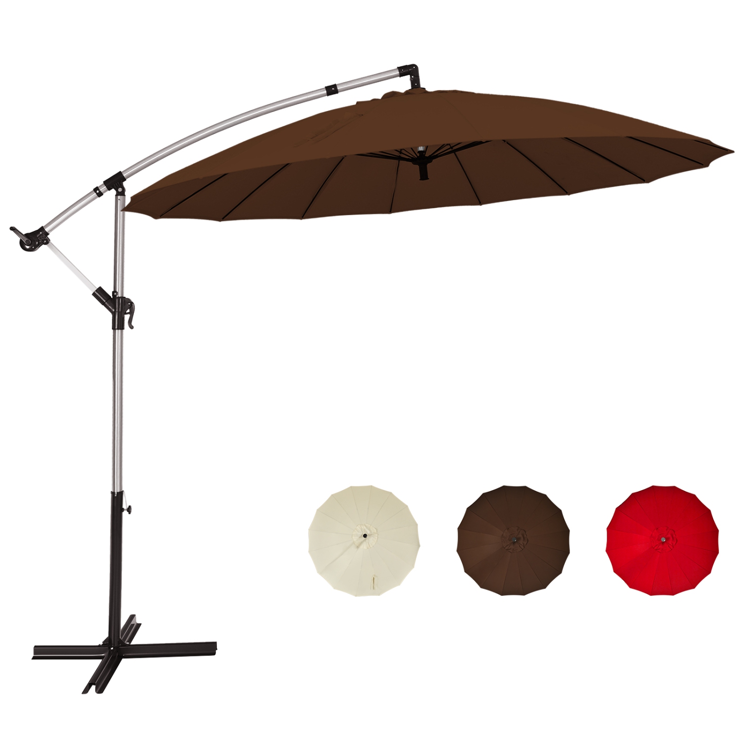 Patiojoy 10 FT Patio Offset Hanging Market Umbrella Cantilever Outdoor Umbrella w/Crank & Cross Base Tan