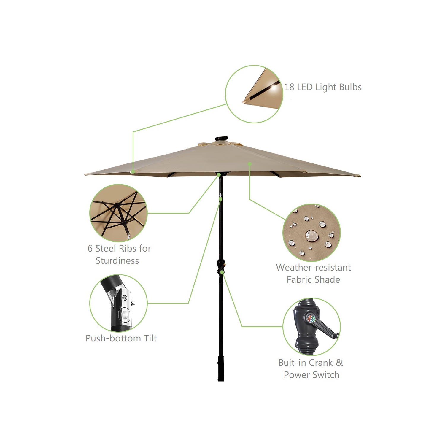 TopBuy – Paraté de patio extérieur de 9 po avec éclairage à DEL beige/bourgogne/brun/bleu/orange