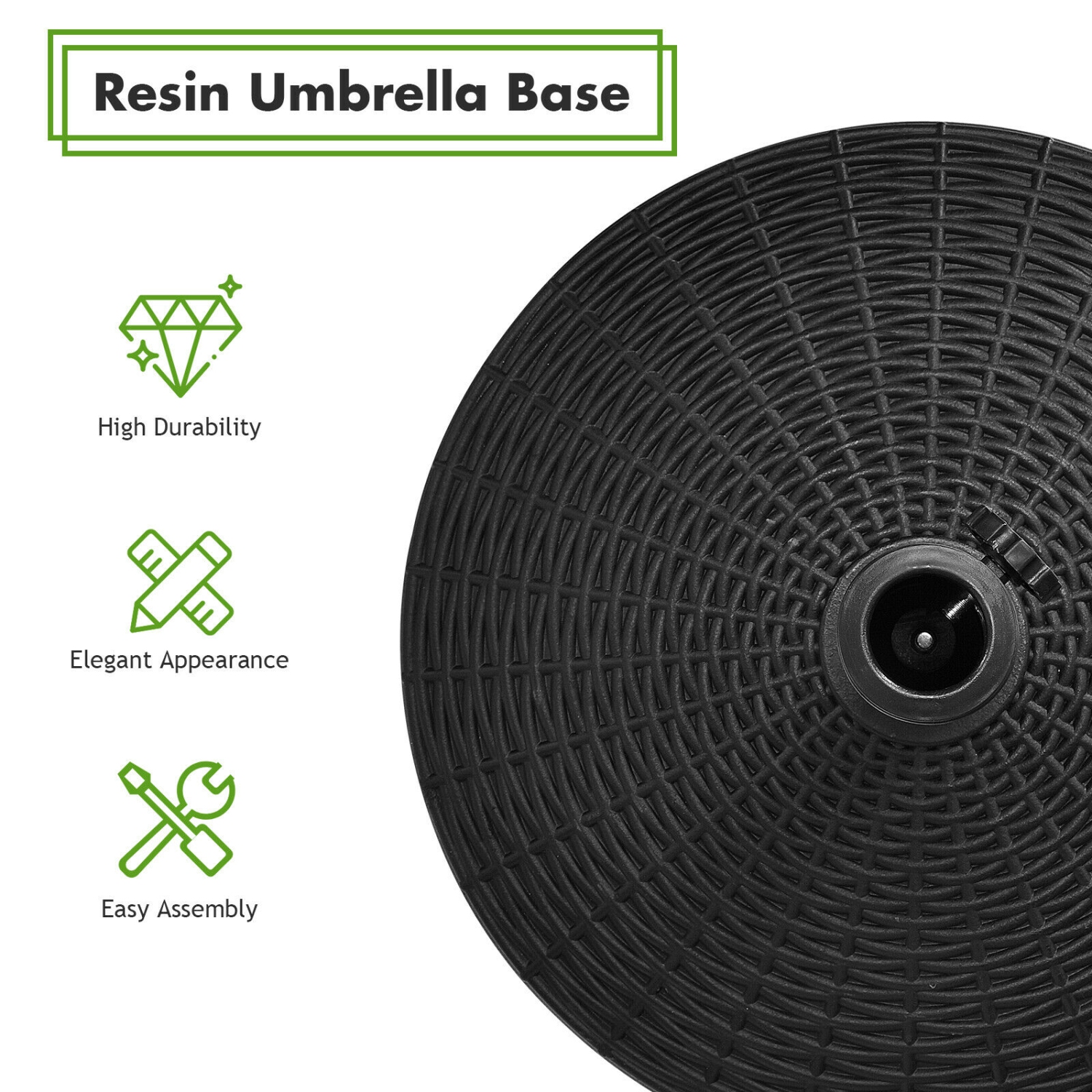 Topbuy 49lbs Round Patio Umbrella Base, Outdoor Resin Umbrella Stand W/ Rattan Design, Adjustable Knob