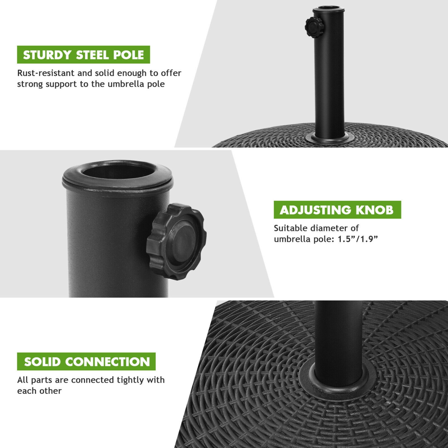 Topbuy 49lbs Round Patio Umbrella Base, Outdoor Resin Umbrella Stand W/ Rattan Design, Adjustable Knob