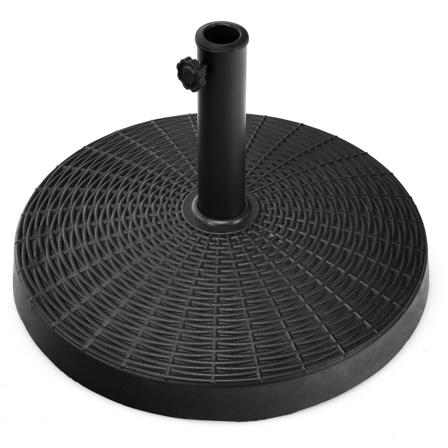 Topbuy 49lbs Round Patio Umbrella Base, Outdoor Resin Umbrella Stand W/ Rattan Design, Adjustable Knob