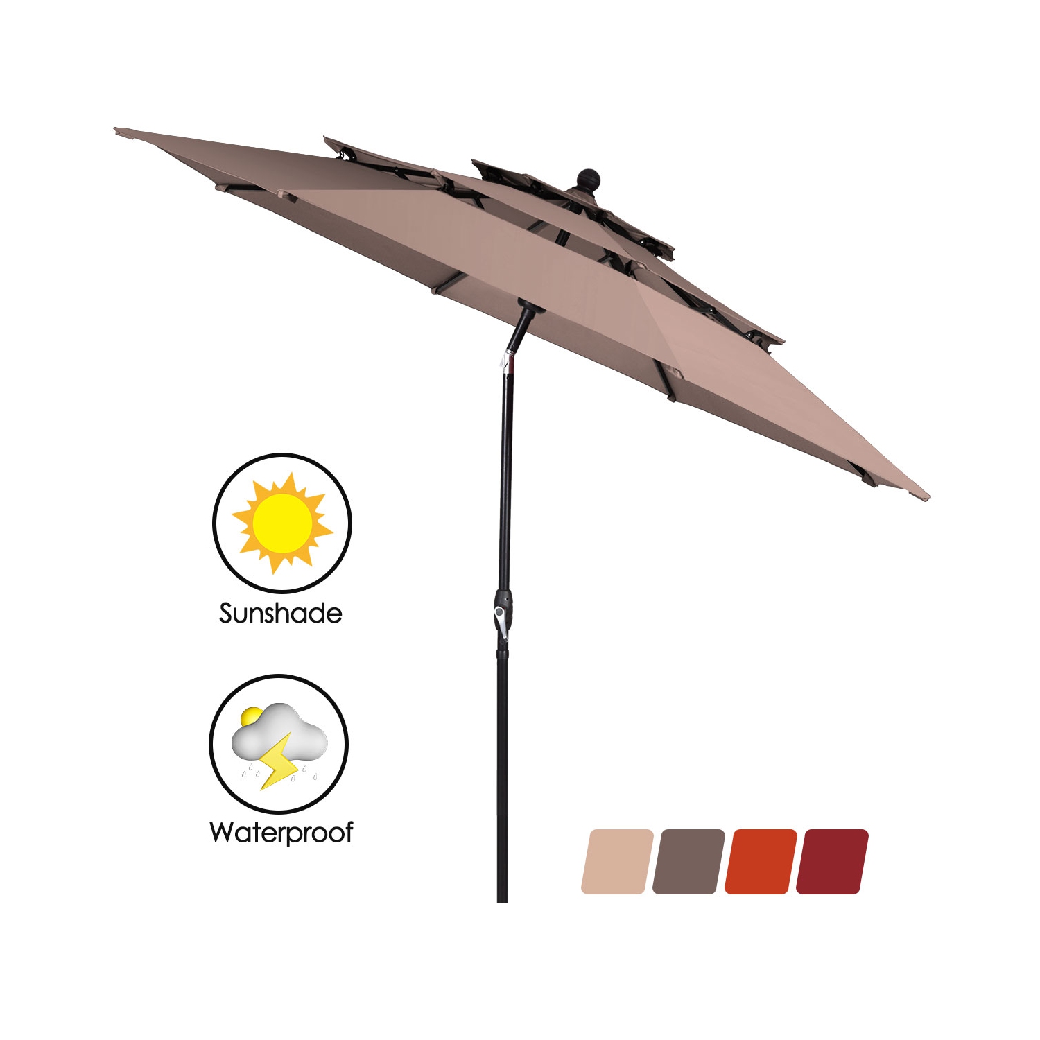 Parasol de patio à inclinaison automatique Topbuy avec double évent beige/bourgogne/Havane/Orange