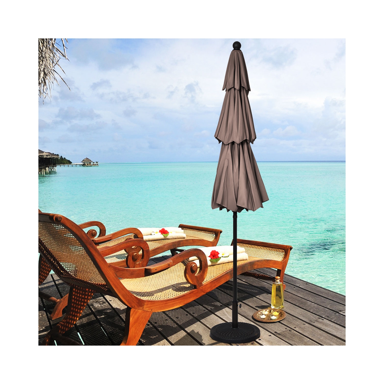 Parasol de patio à inclinaison automatique Topbuy avec double évent beige/bourgogne/Havane/Orange