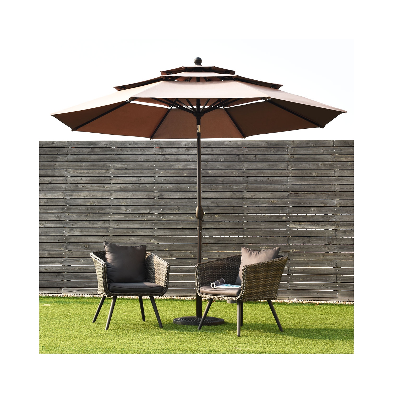 Parasol de patio à inclinaison automatique Topbuy avec double évent beige/bourgogne/Havane/Orange