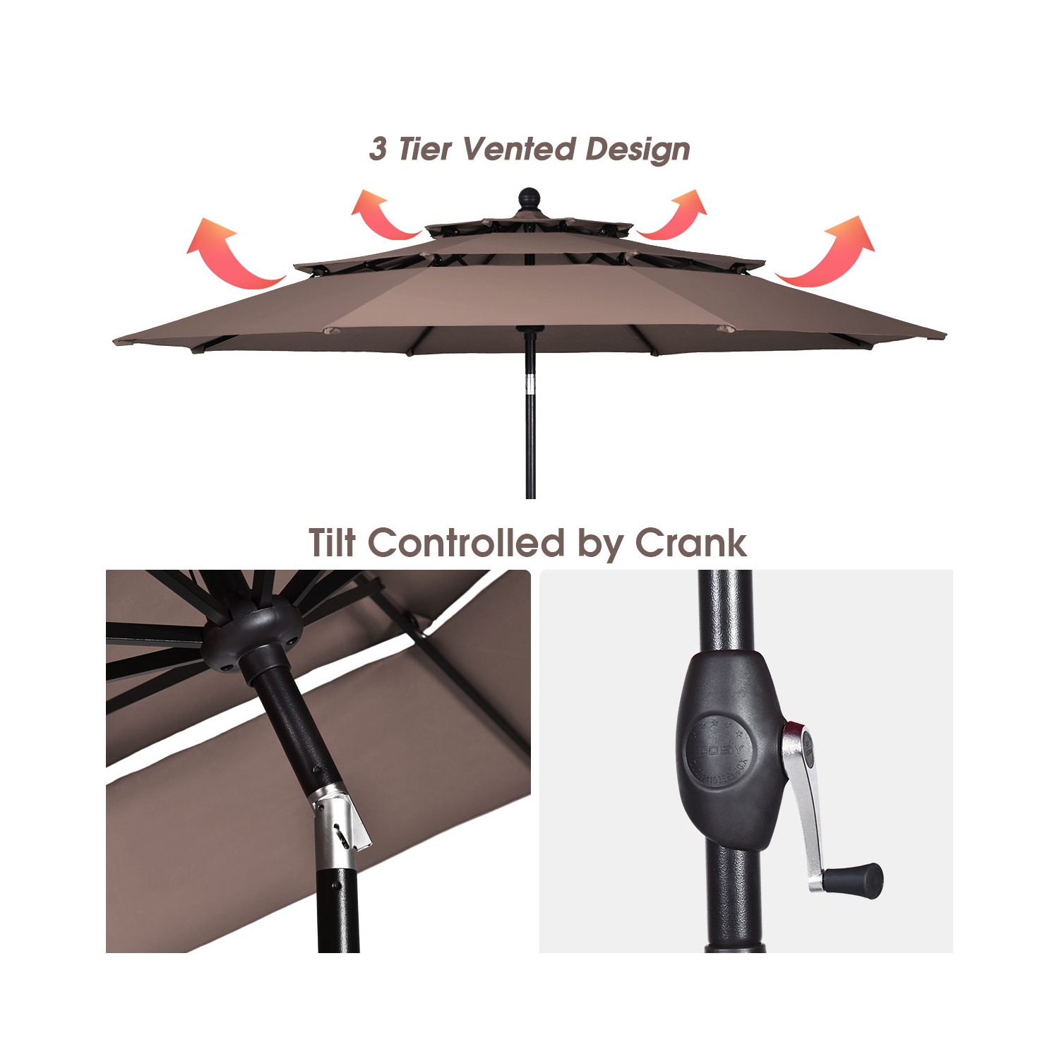 Parasol de patio à inclinaison automatique Topbuy avec double évent beige/bourgogne/Havane/Orange