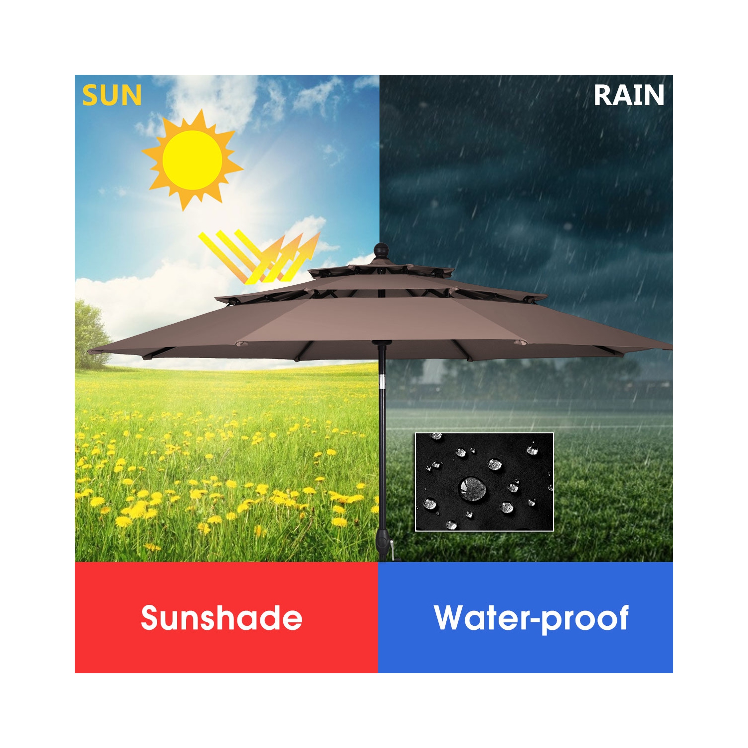 Parasol de patio à inclinaison automatique Topbuy avec double évent beige/bourgogne/Havane/Orange