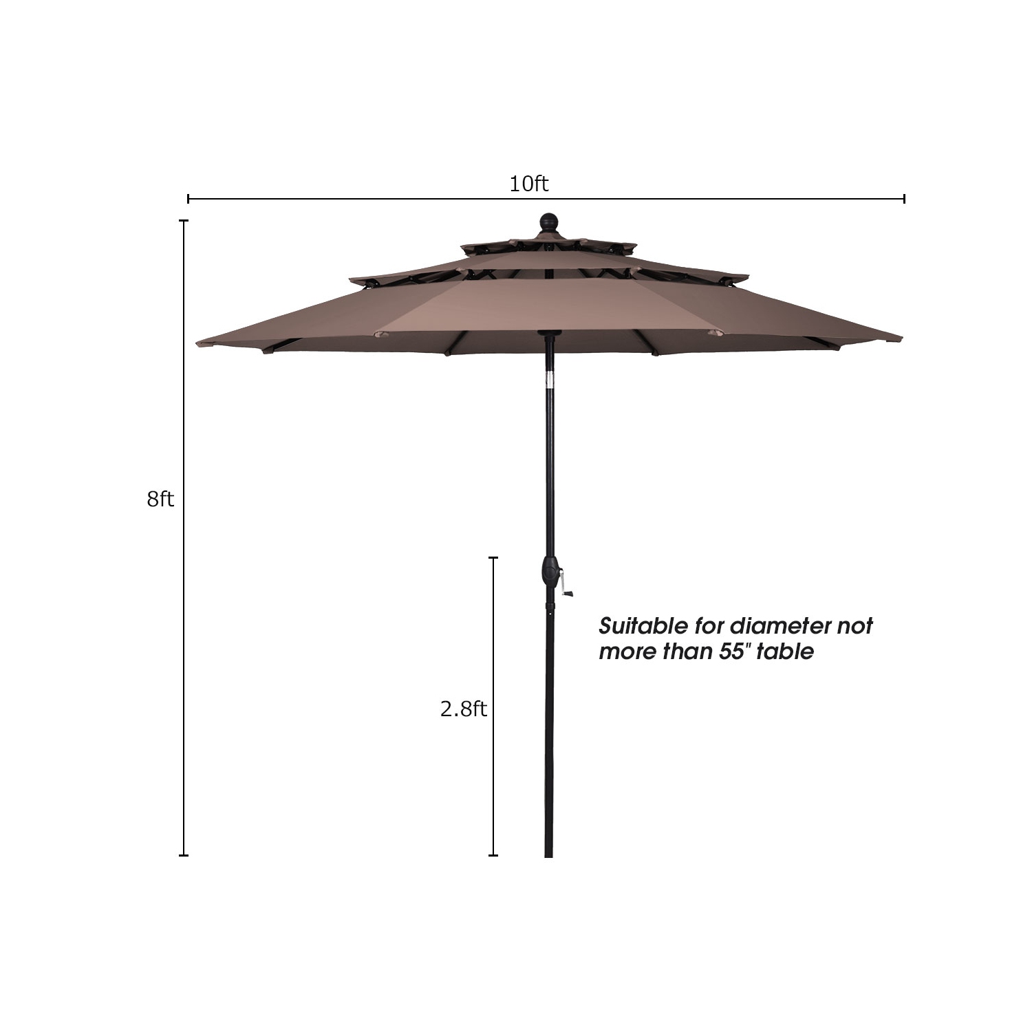 Parasol de patio à inclinaison automatique Topbuy avec double évent beige/bourgogne/Havane/Orange