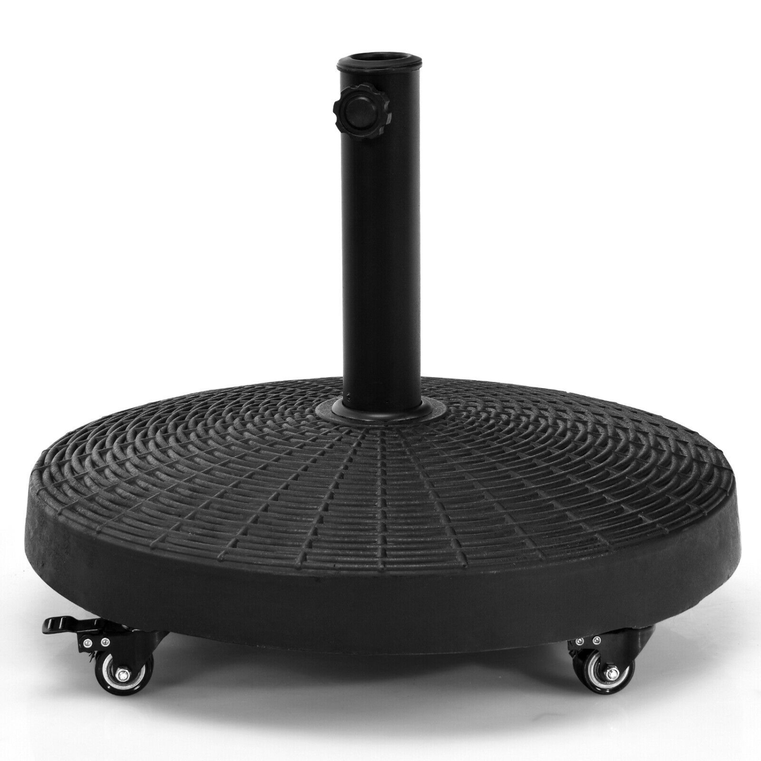 Topbuy 50lbs Round Resin Umbrella Base Rattan Designed Outdoor Umbrella Stand W/ Lockable Wheels