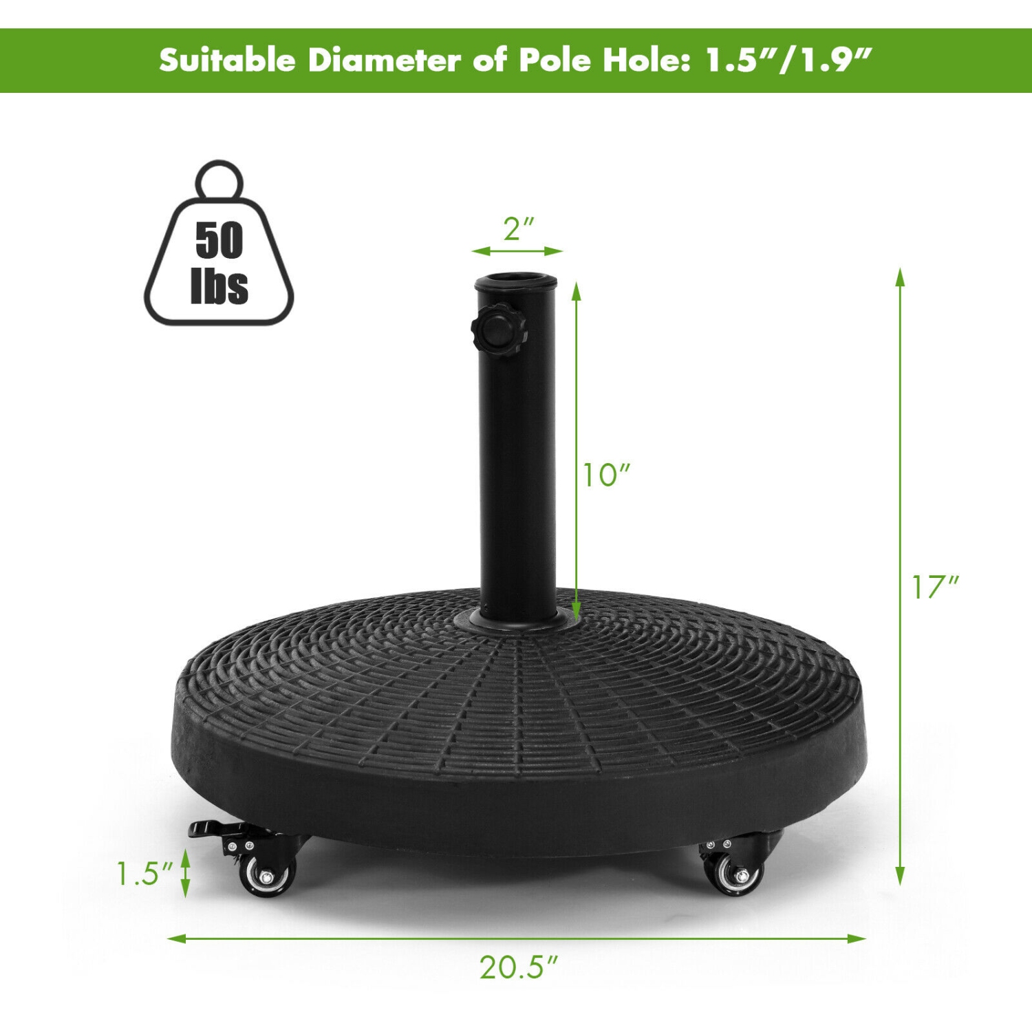 Topbuy 50lbs Round Resin Umbrella Base Rattan Designed Outdoor Umbrella Stand W/ Lockable Wheels