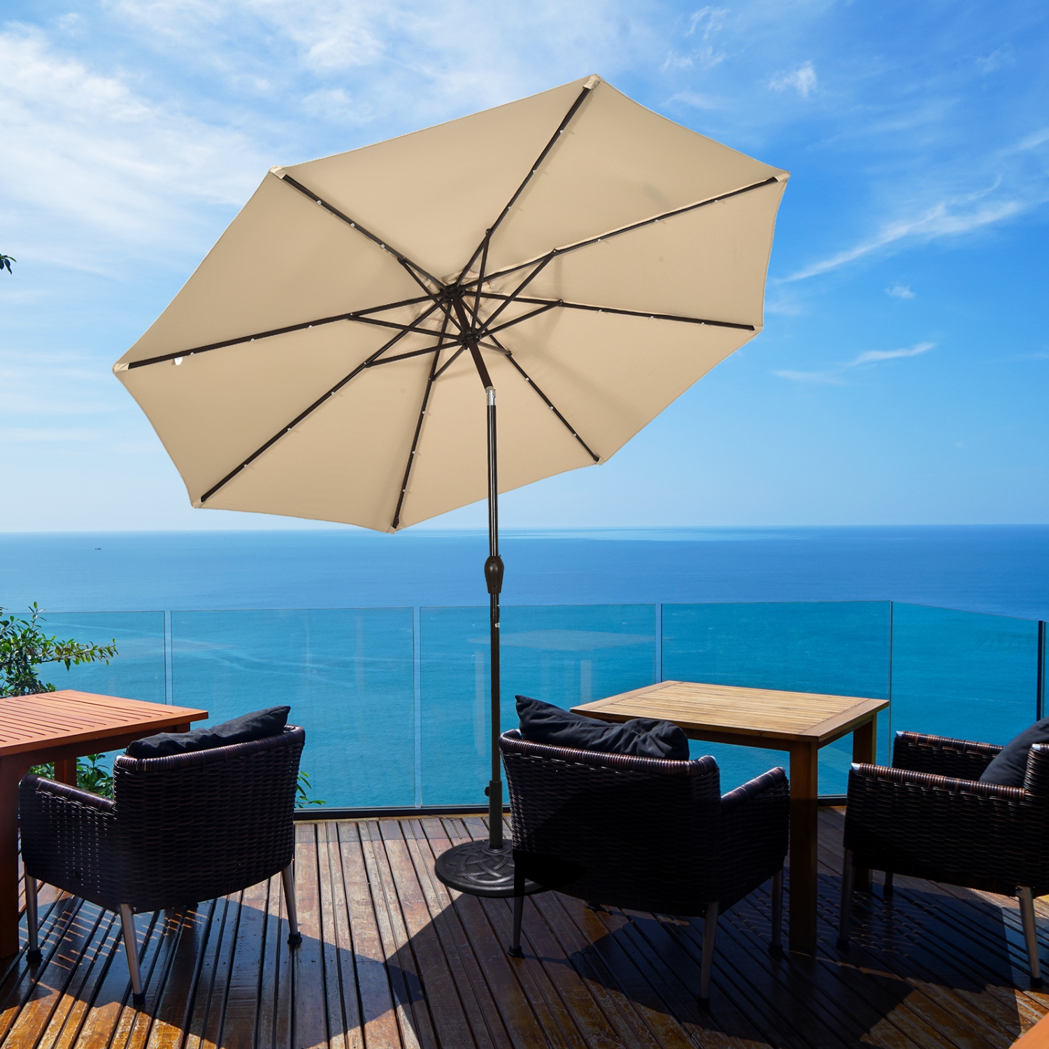 Topbuy – parasol de patio 10&nbsp;pi avec lampe solaire à DEL