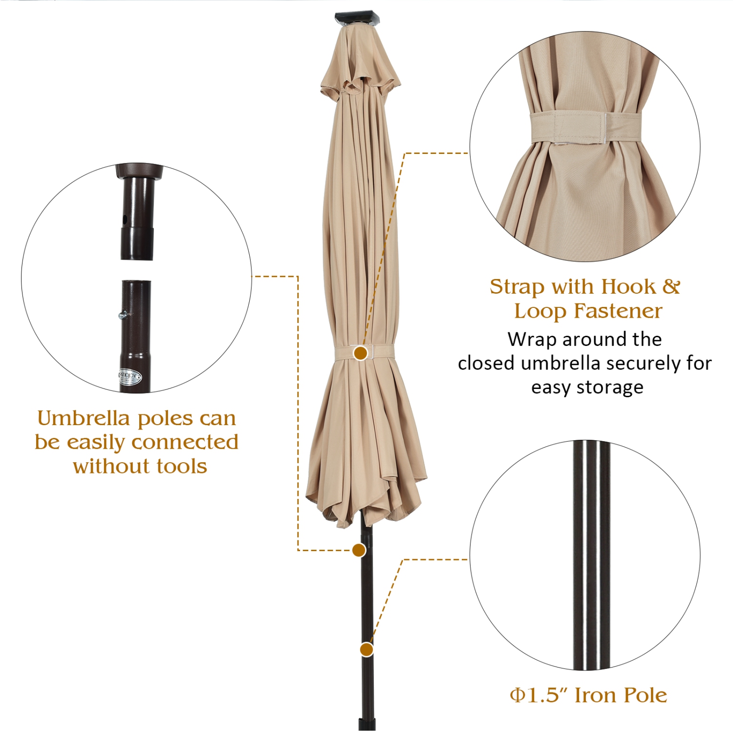 Topbuy – parasol de patio 10&nbsp;pi avec lampe solaire à DEL