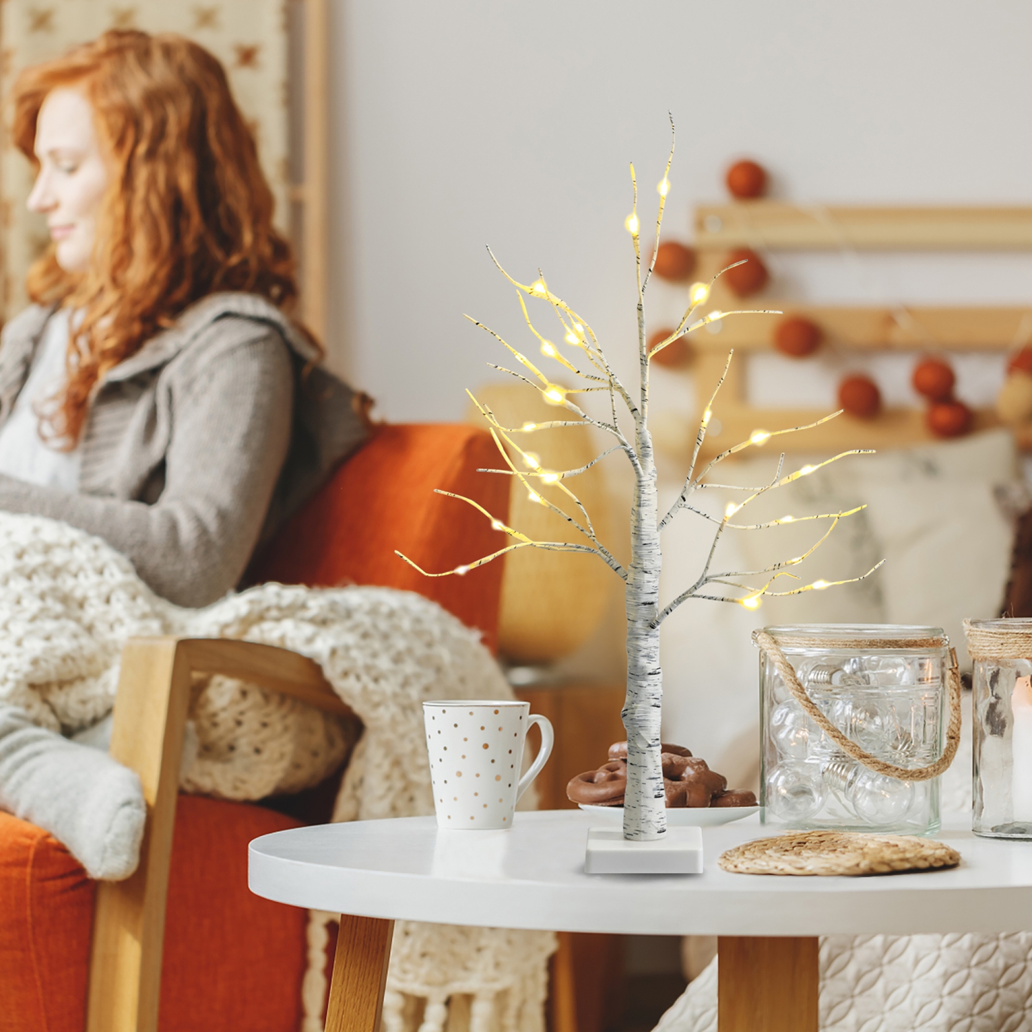 Costway 2ft Pre-lit White Twig Birch Tree Battery Powered for Christmas Holiday