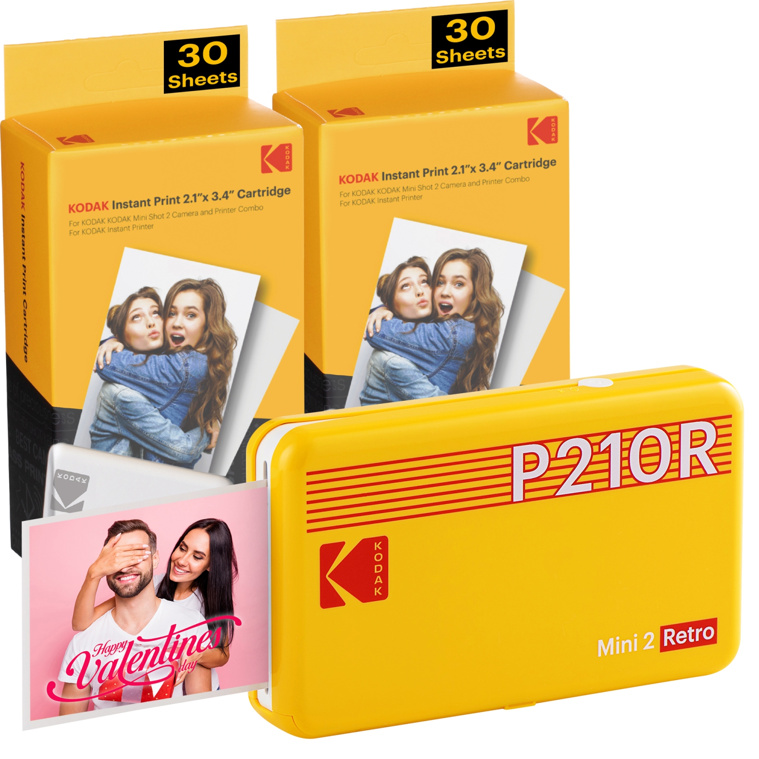 KODAK Mini 2 Retro 4PASS Portable Photo Printer + 68 Sheets Bundle, Yellow