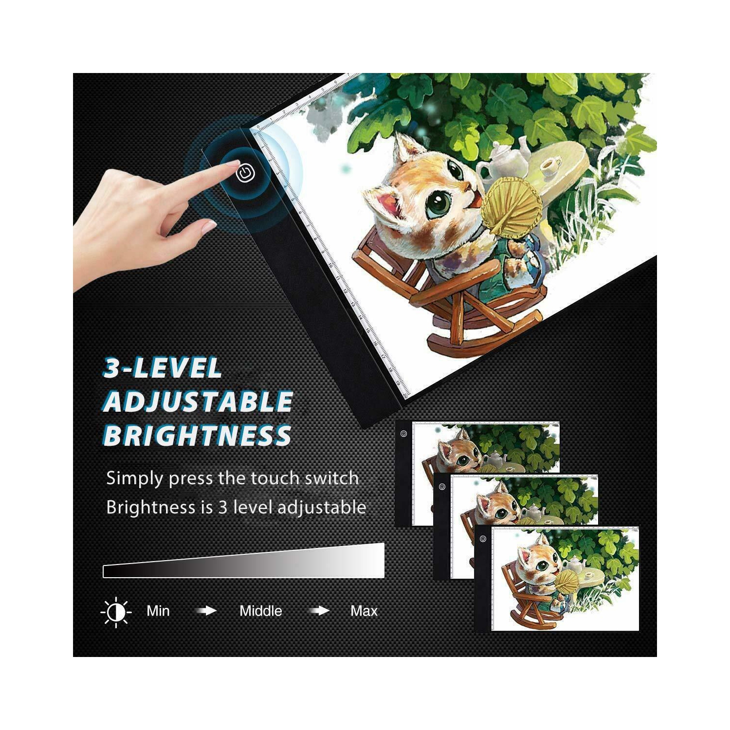 A4 LED Light Box Tracer Drawing Pad with Adapter, Dimmable Brightness for Stenciling, 2D Animation, Calligraphy, Embossing, Sketching & Drawing,