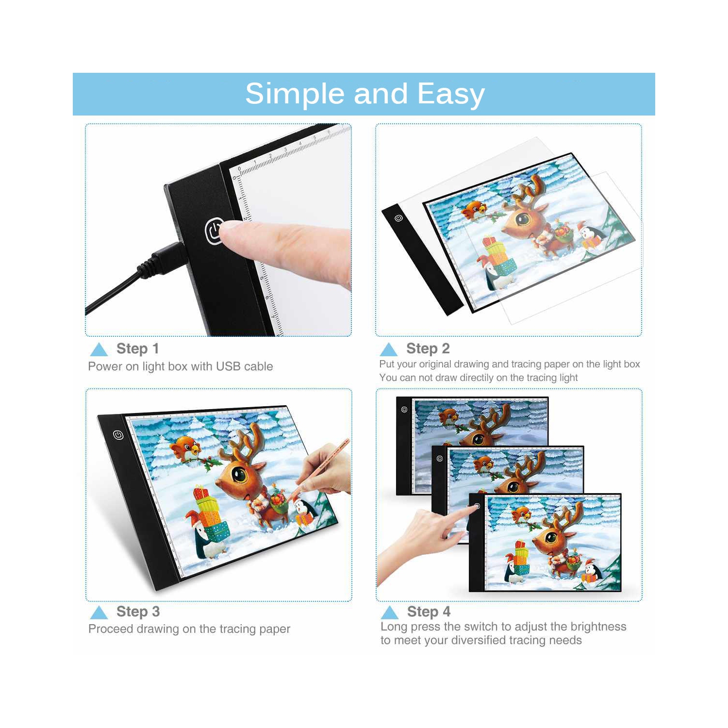 A4 LED Light Box Tracer Drawing Pad with Adapter, Dimmable Brightness for Stenciling, 2D Animation, Calligraphy, Embossing, Sketching & Drawing,