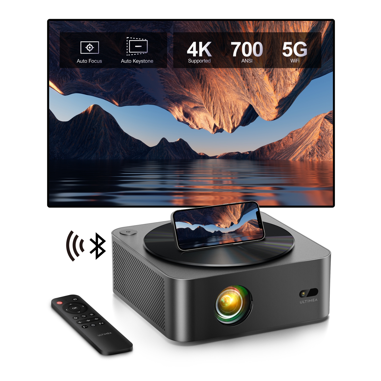 Ultimea Projector Full HD 1080P Native with Autofocus & 6D Auto Keystone , Projector 4K Home Theater supports 700 ANSI 21,000 Lux, 5G WiFi Bluetooth projector
