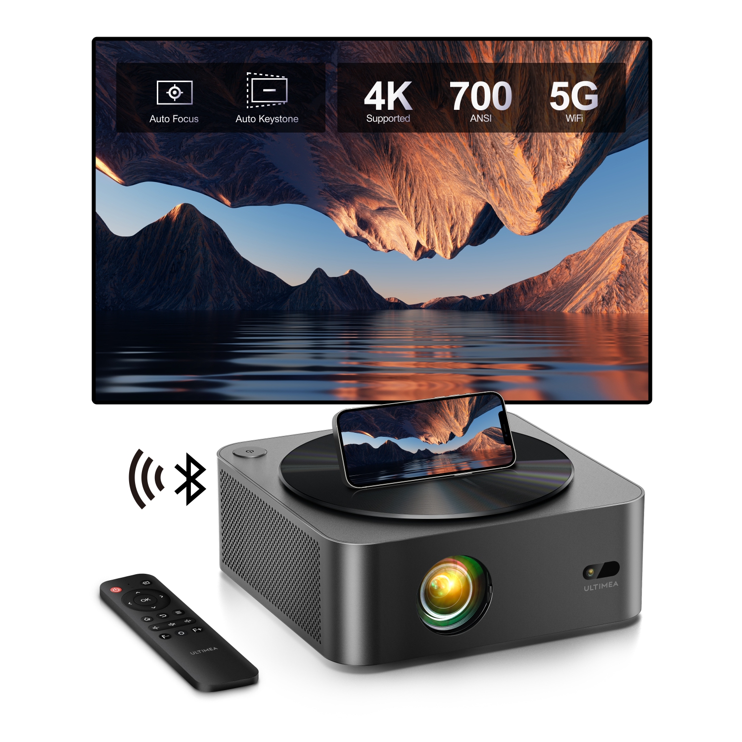 ULTIMEA Projector Full HD 1080P Native with Autofocus & 6D Auto Keystone , Projector 4K Home Theater supports 700 ANSI 21,000 Lux, 5G WiFi Bluetooth projector