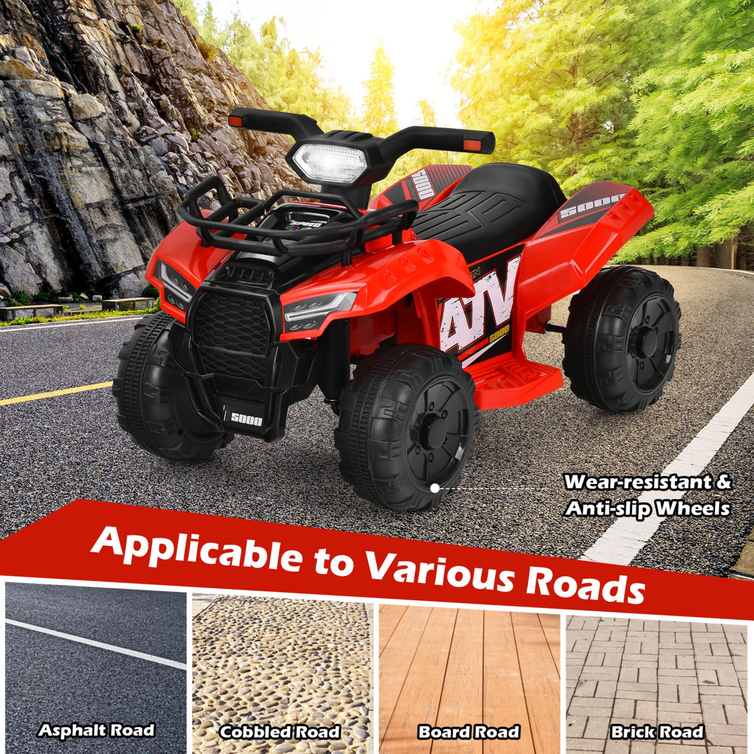 Gymax 6V 4 Wheels ATV Quad Ride On Car Kids Ride-On Toy w/ Music Horn LED Light