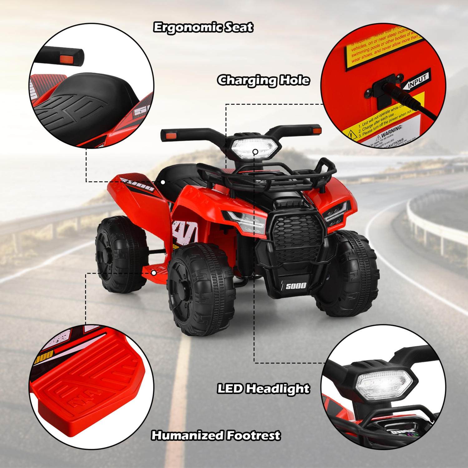 Gymax 6V 4 Wheels ATV Quad Ride On Car Kids Ride-On Toy w/ Music Horn LED Light