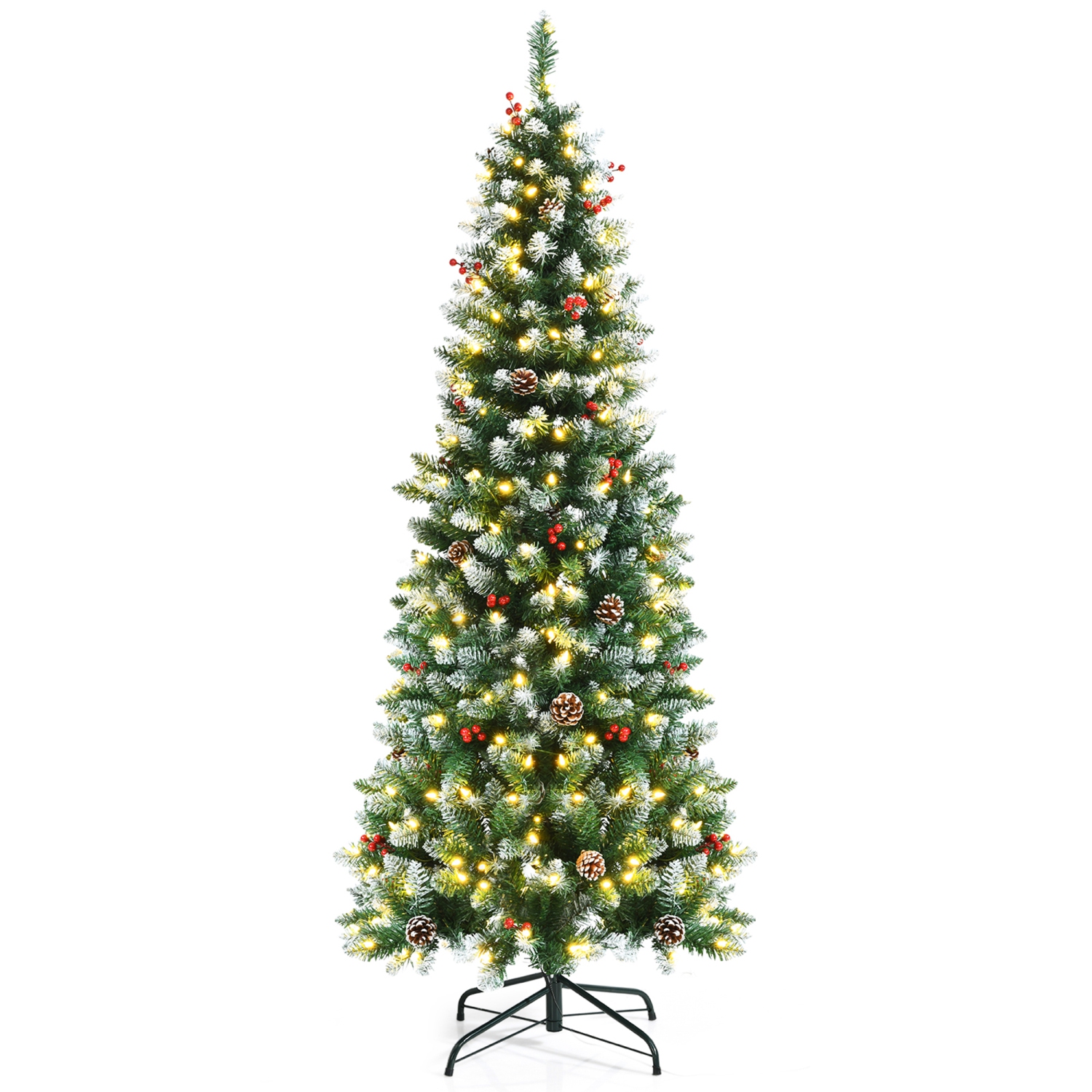 Gymax 6 FT Pre-lit Hinged Christmas Tree Artificial Pencil Xmas Tree w/ LED Lights