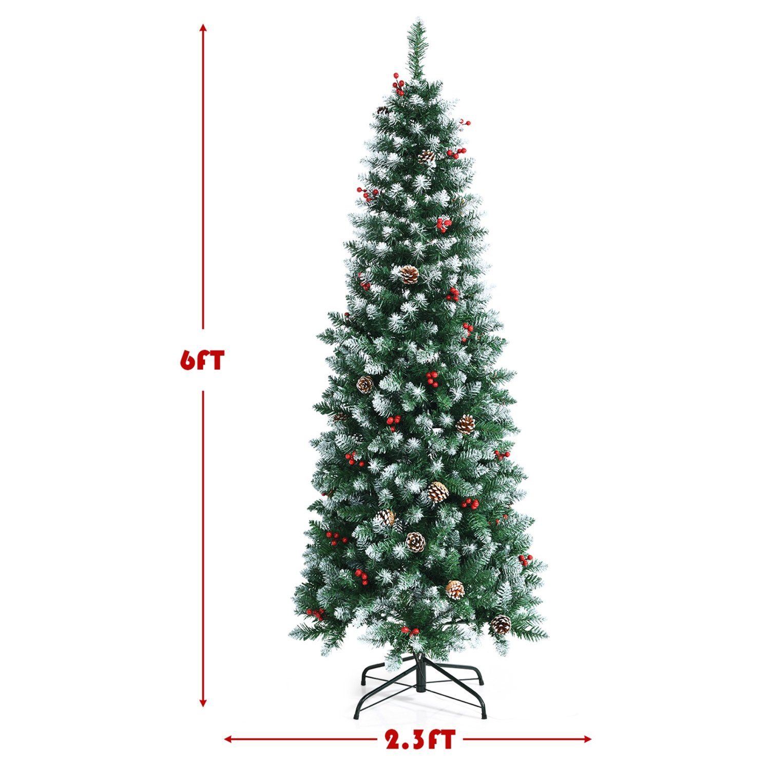 Gymax 6 FT Pre-lit Hinged Christmas Tree Artificial Pencil Xmas Tree w/ LED Lights