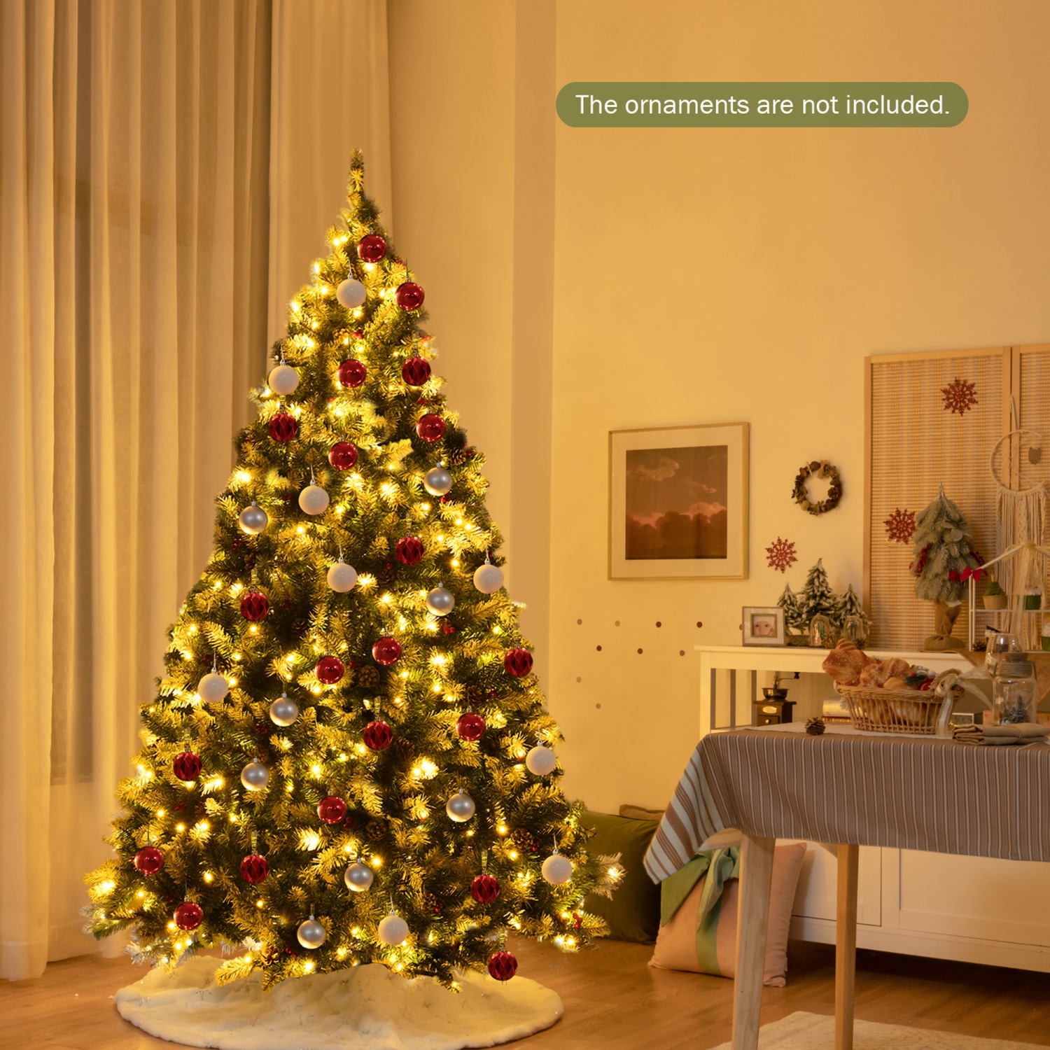 Gymax 6 FT Pre-lit Snow Sprayed Christmas Tree Artificial Xmas Tree w/ 8 Lighting Modes