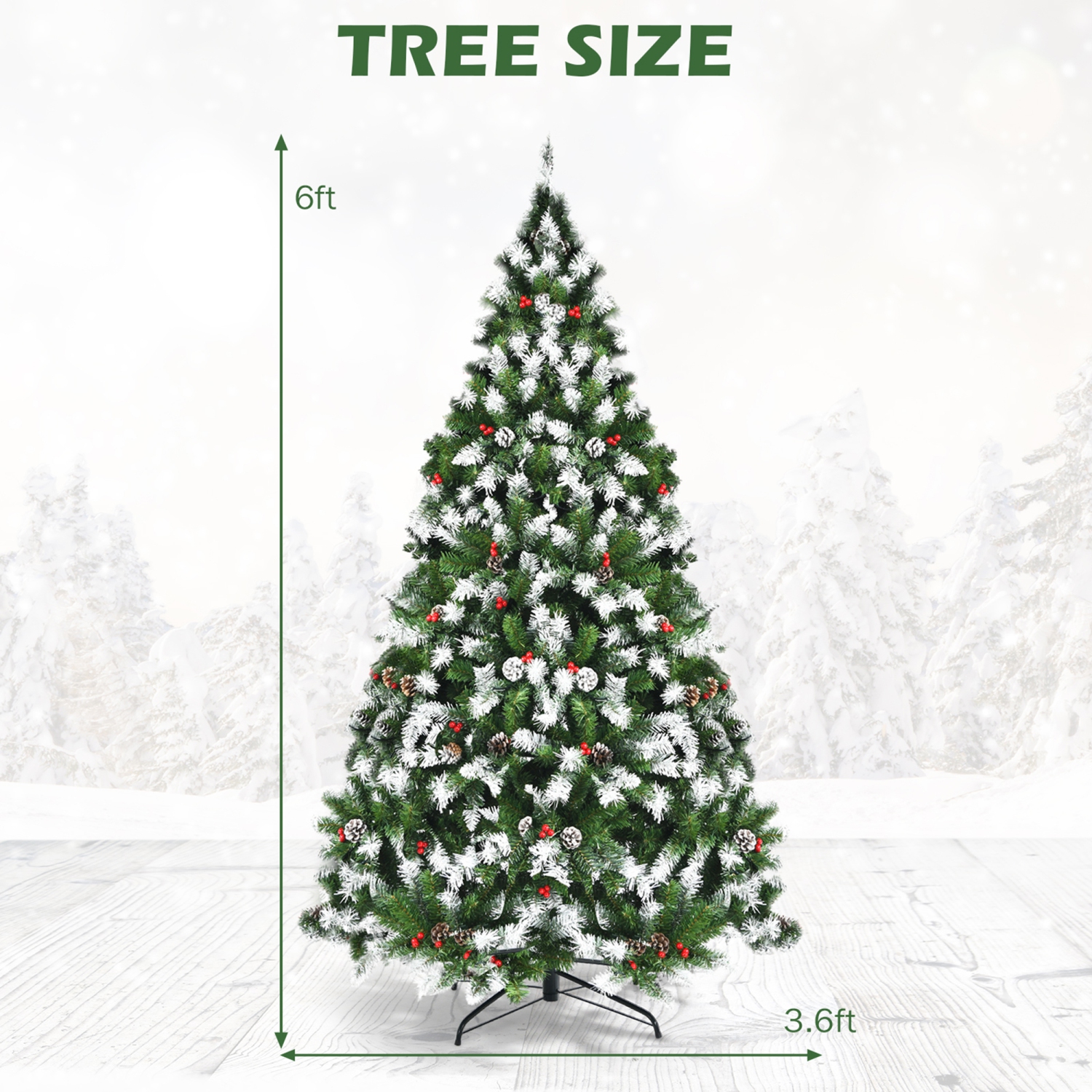 Gymax 6 FT Pre-lit Snow Sprayed Christmas Tree Artificial Xmas Tree w/ 8 Lighting Modes