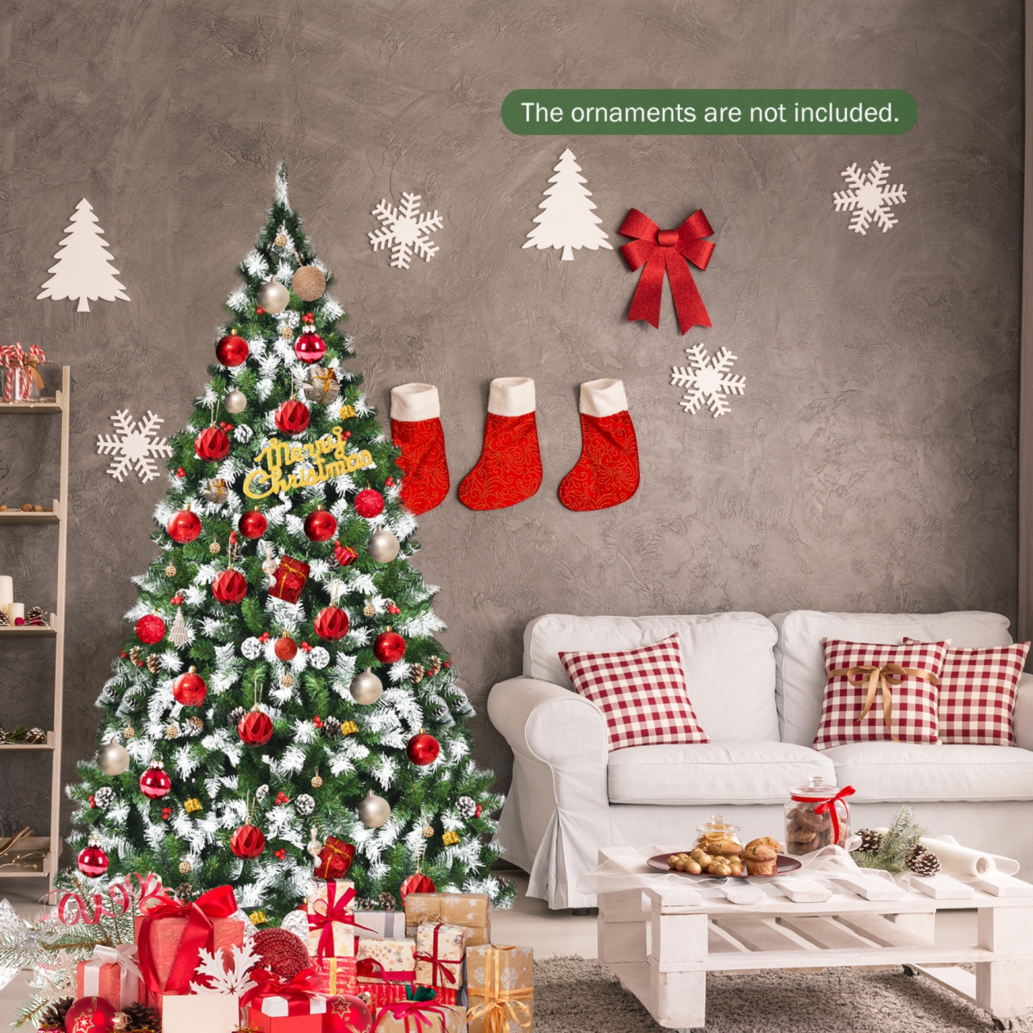 Gymax 6 FT Pre-lit Snow Sprayed Christmas Tree Artificial Xmas Tree w/ 8 Lighting Modes