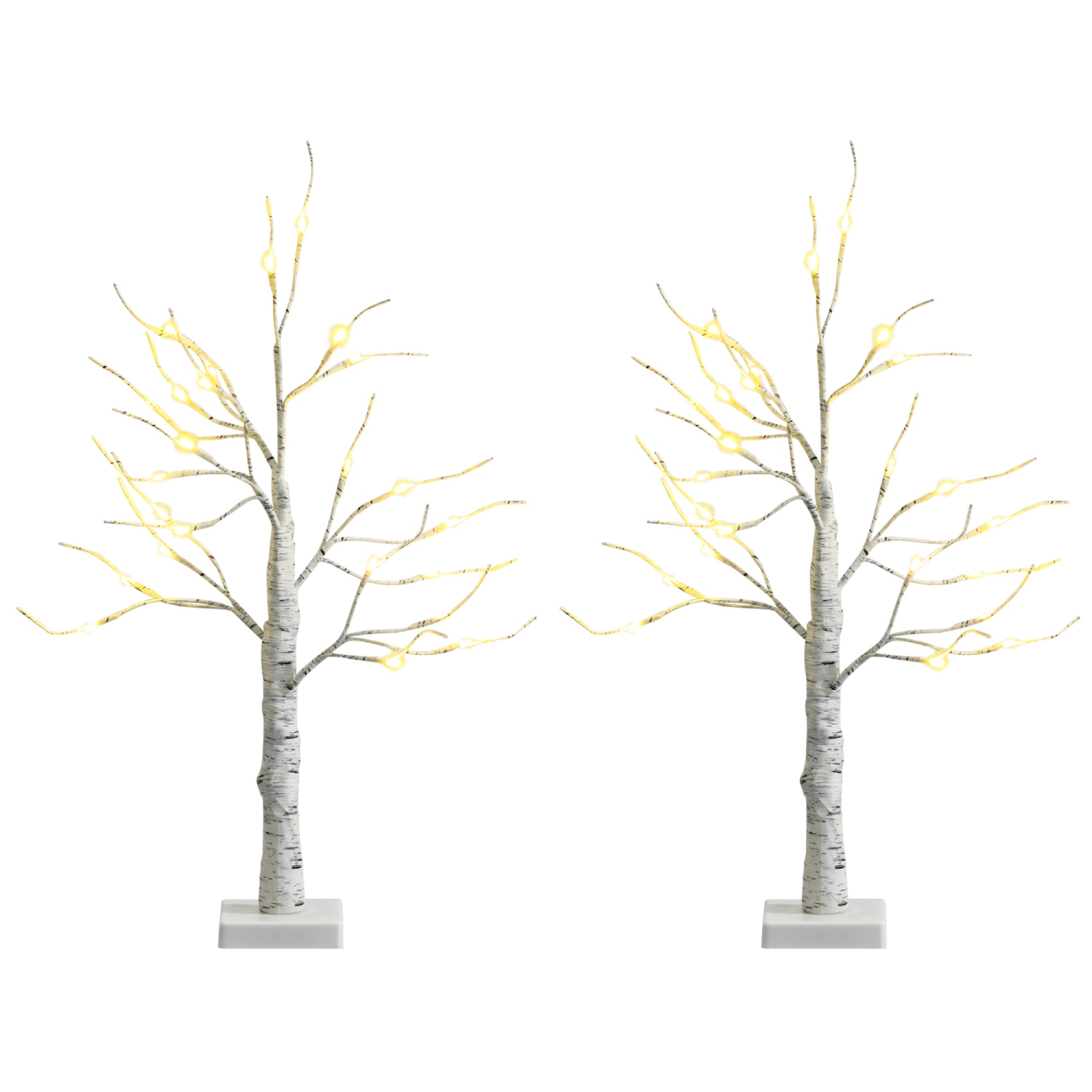 Gymax 2PCS 2 FT Pre-lit White Birch Tree Artificial Twig Birch Tree Christmas Decoration