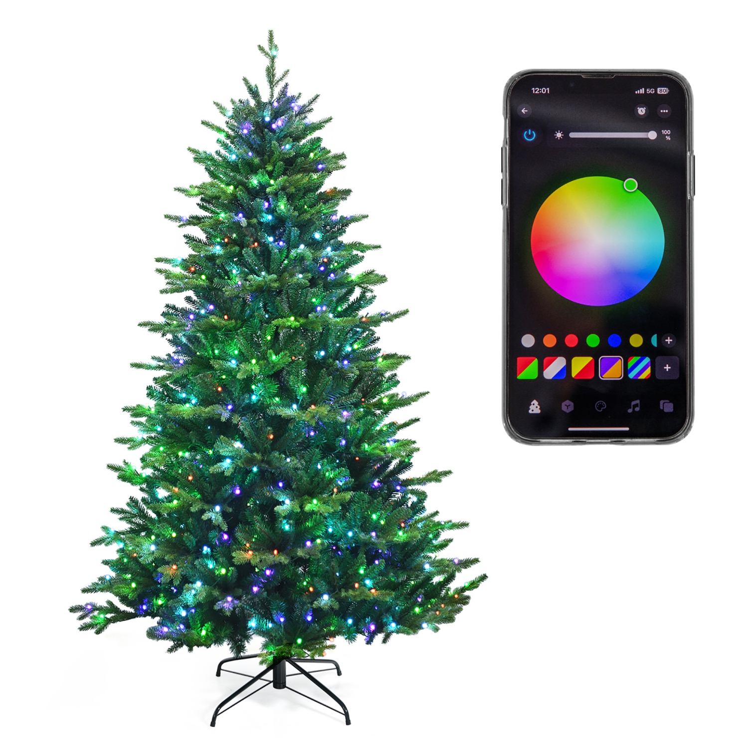 Gymax 7 FT Pre-lit Artificial Christmas Tree w/ APP Control & 15 Lighting Modes