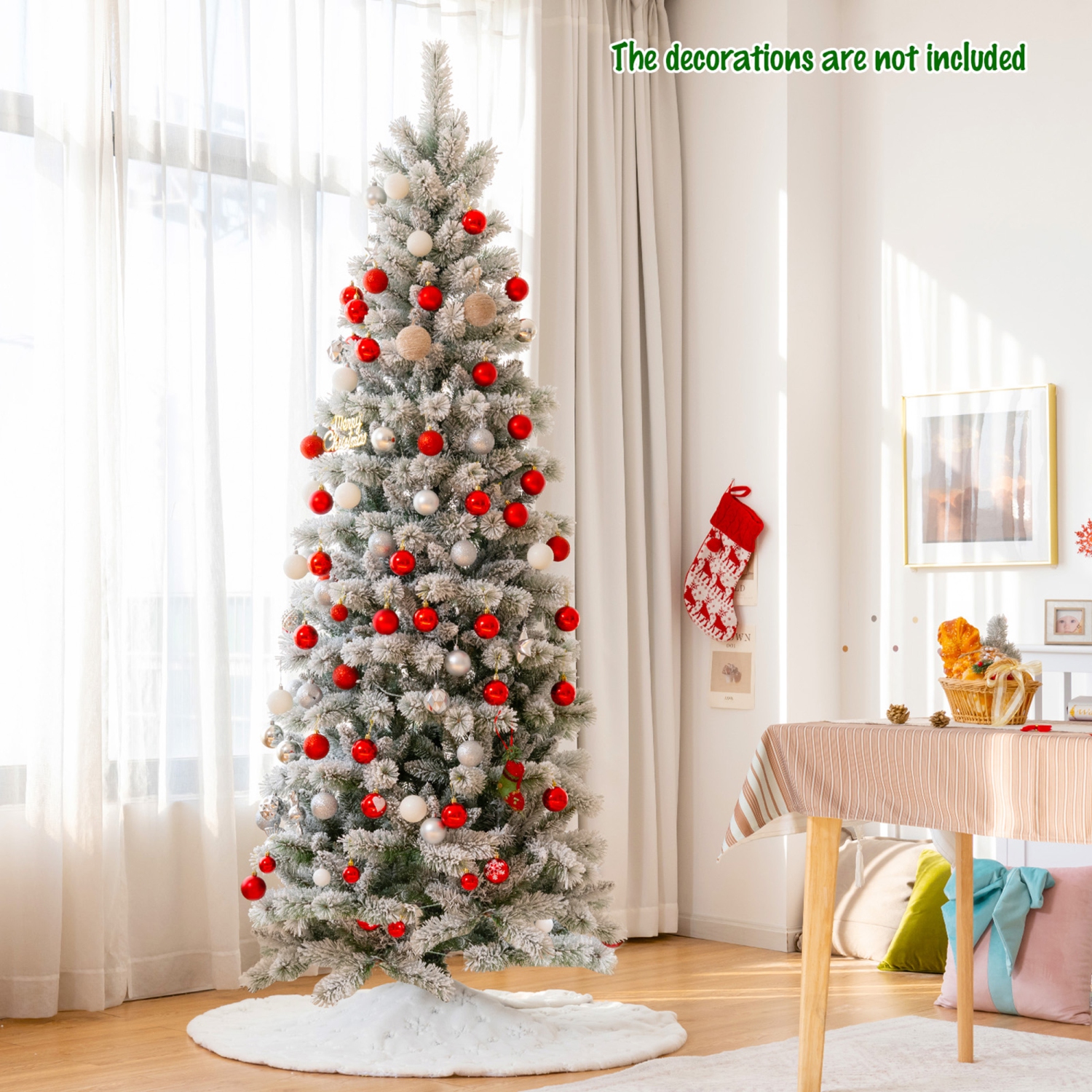 Gymax 8 ft Pre-lit Snow Flocked Artificial Christmas Tree w/ Multi-Color LED Lights