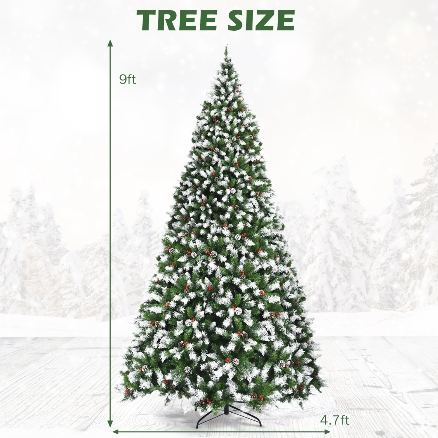 Gymax 9 FT Pre-lit Snow Sprayed Christmas Tree Artificial Xmas Tree w/ 8 Lighting Modes