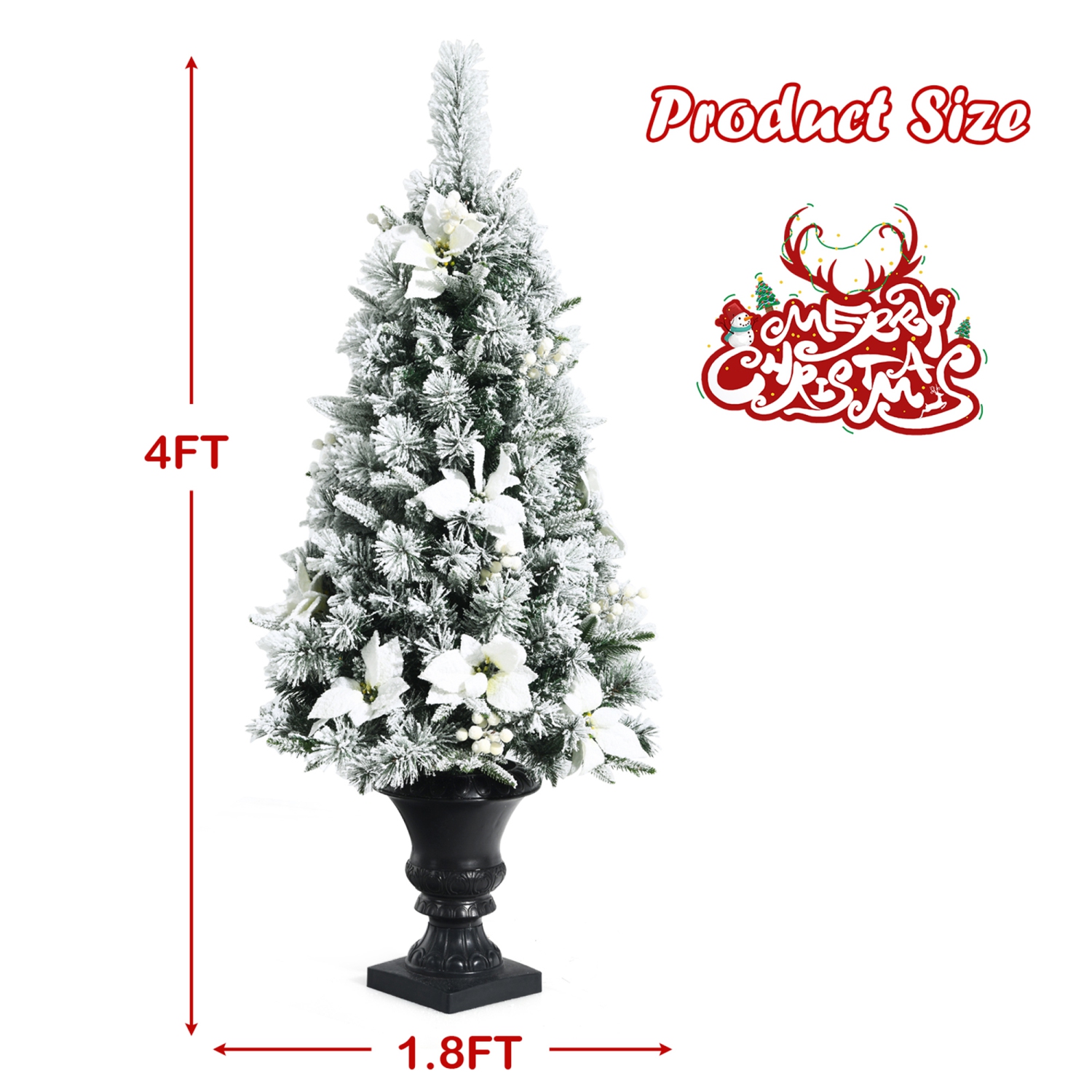 Gymax 4 FT Pre-lit Christmas Entrance Tree Snow Flocked Xmas Tree w/ LED Lights