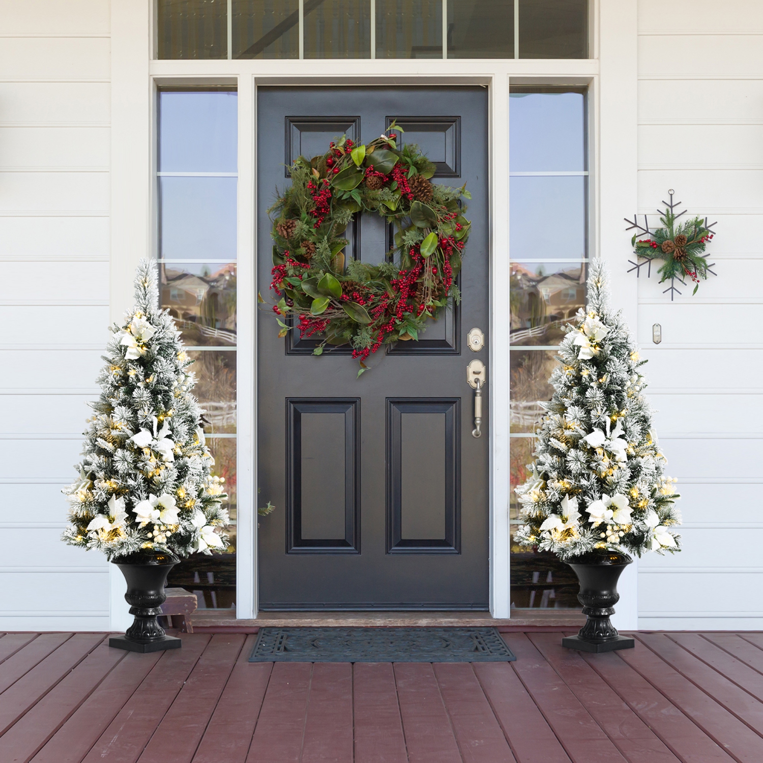 Gymax 4 FT Pre-lit Christmas Entrance Tree Snow Flocked Xmas Tree w/ LED Lights