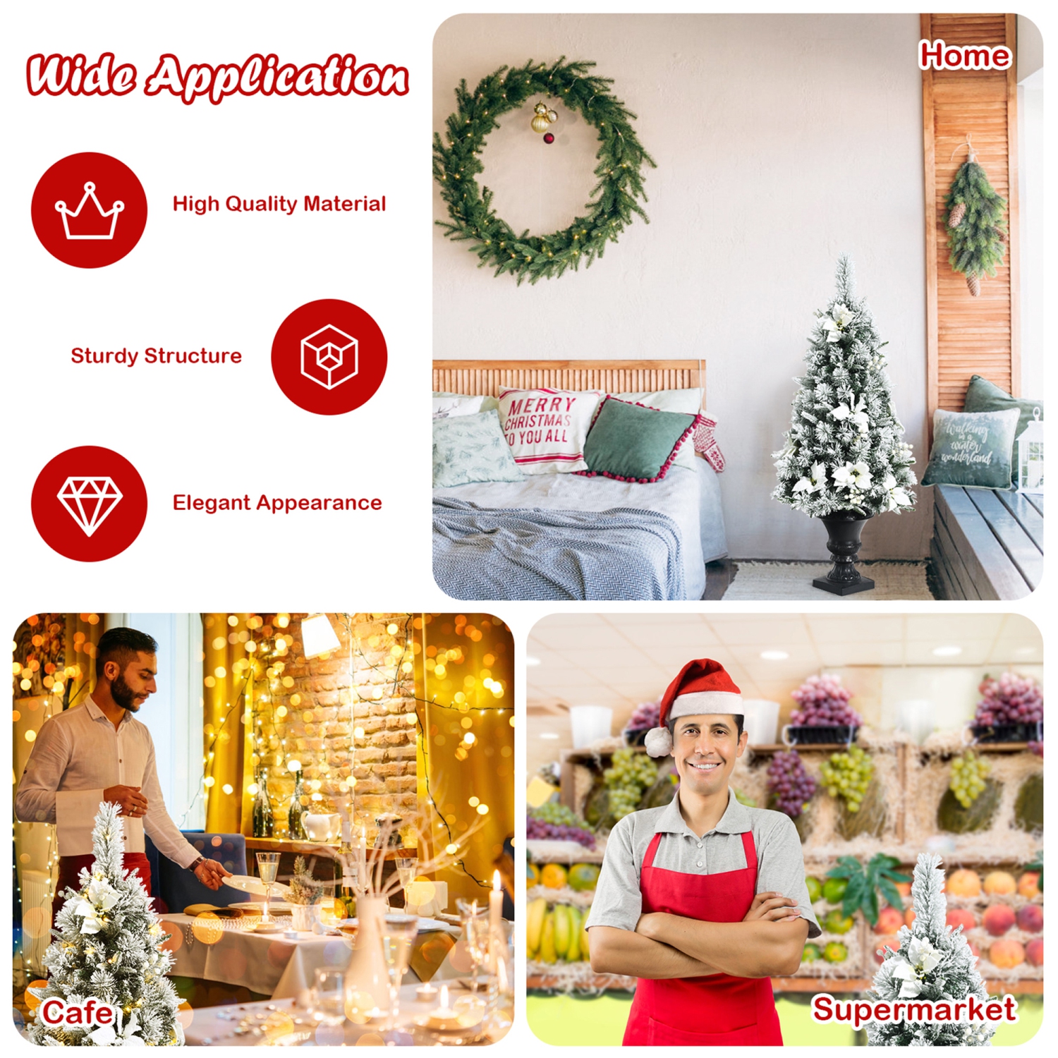 Gymax 4 FT Pre-lit Christmas Entrance Tree Snow Flocked Xmas Tree w/ LED Lights