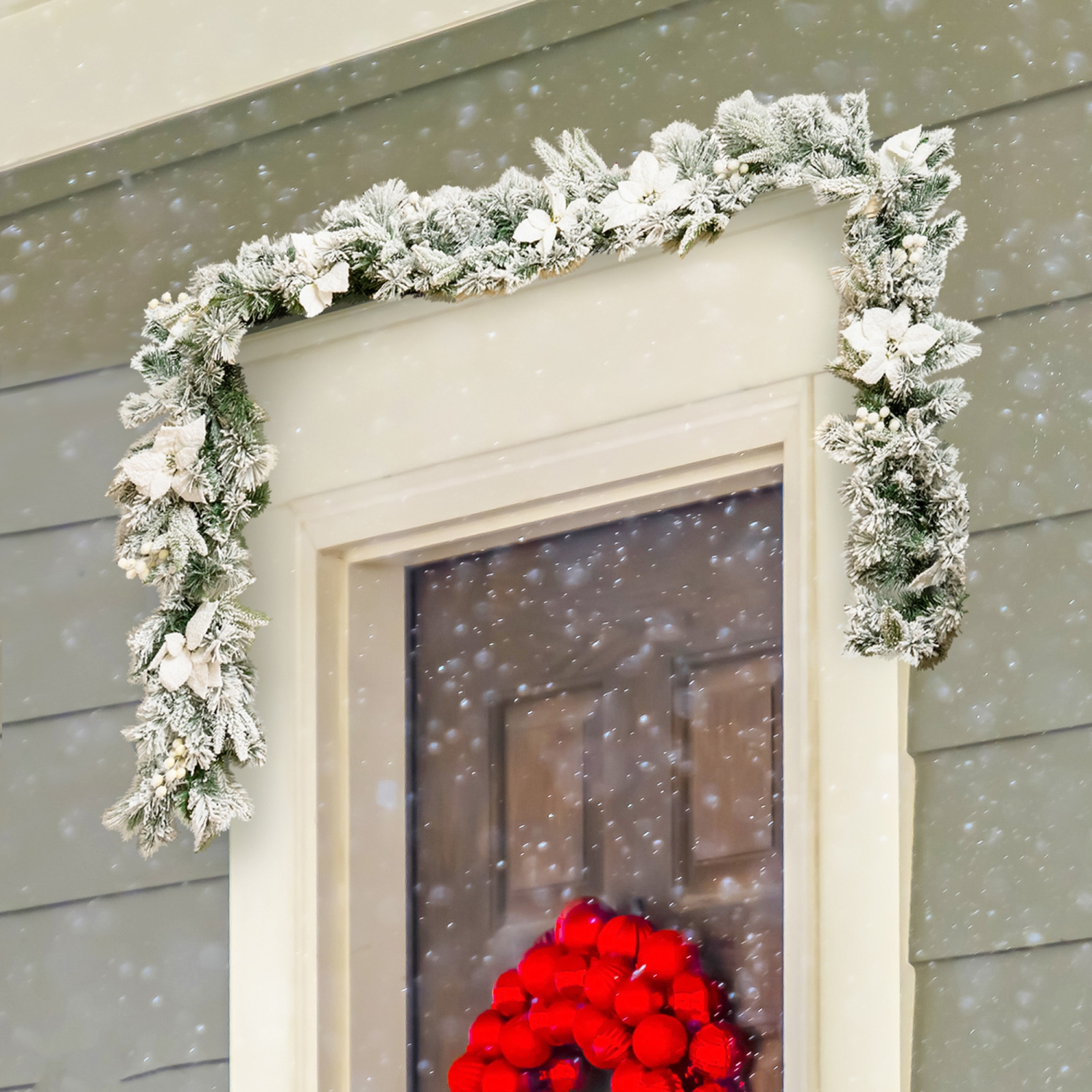 Gymax 9 FT Pre-Lit Artificial Flocked Christmas Garland w/ 50 LED Lights & Timer