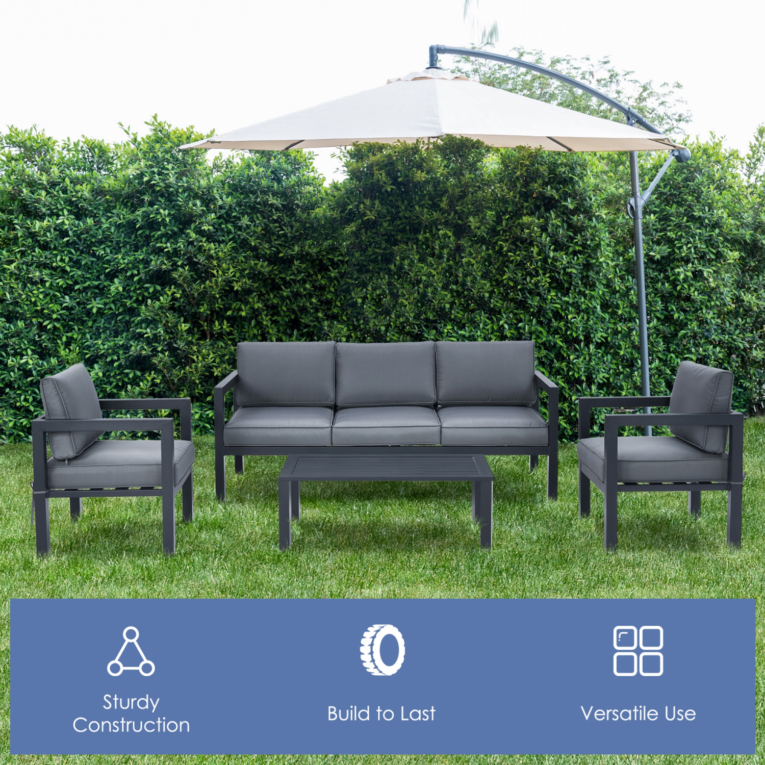 Gymax 4PCS Patio Conversation Furniture Set Outdoor Cushioned Sectional Sofa Set