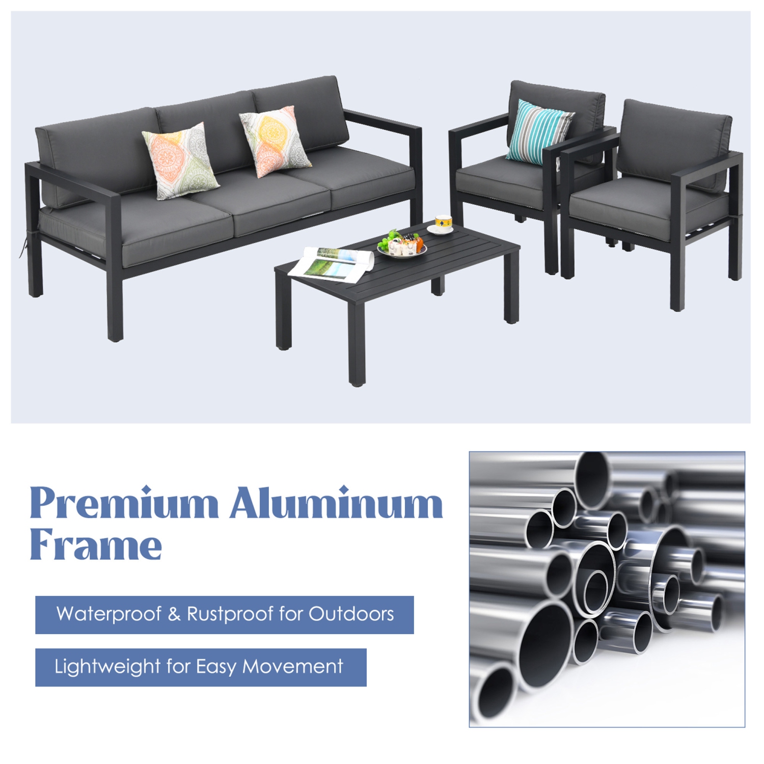 Gymax 4PCS Patio Conversation Furniture Set Outdoor Cushioned Sectional Sofa Set