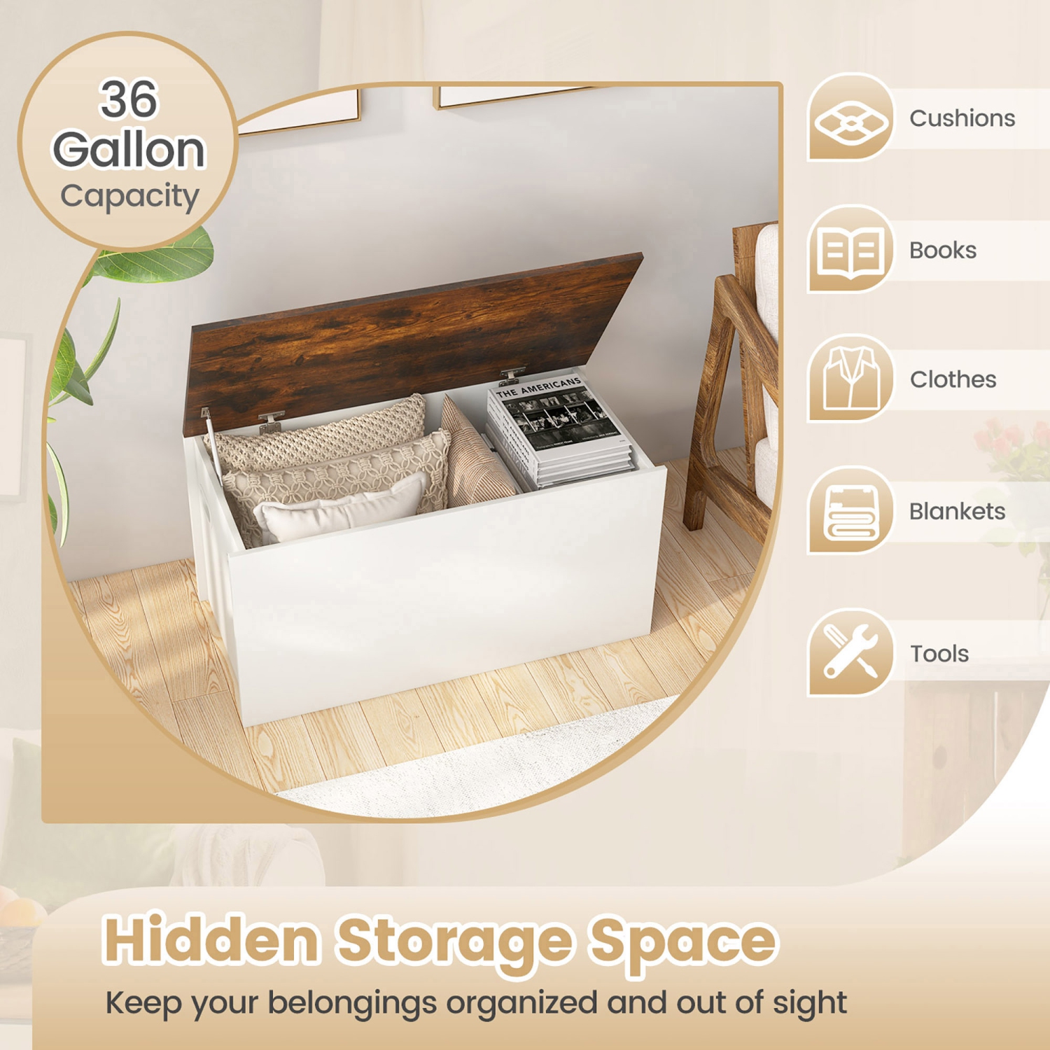 Gymax Flip-top Storage Chest Lift Top Storage Bench Wooden Deck Box Toy Box