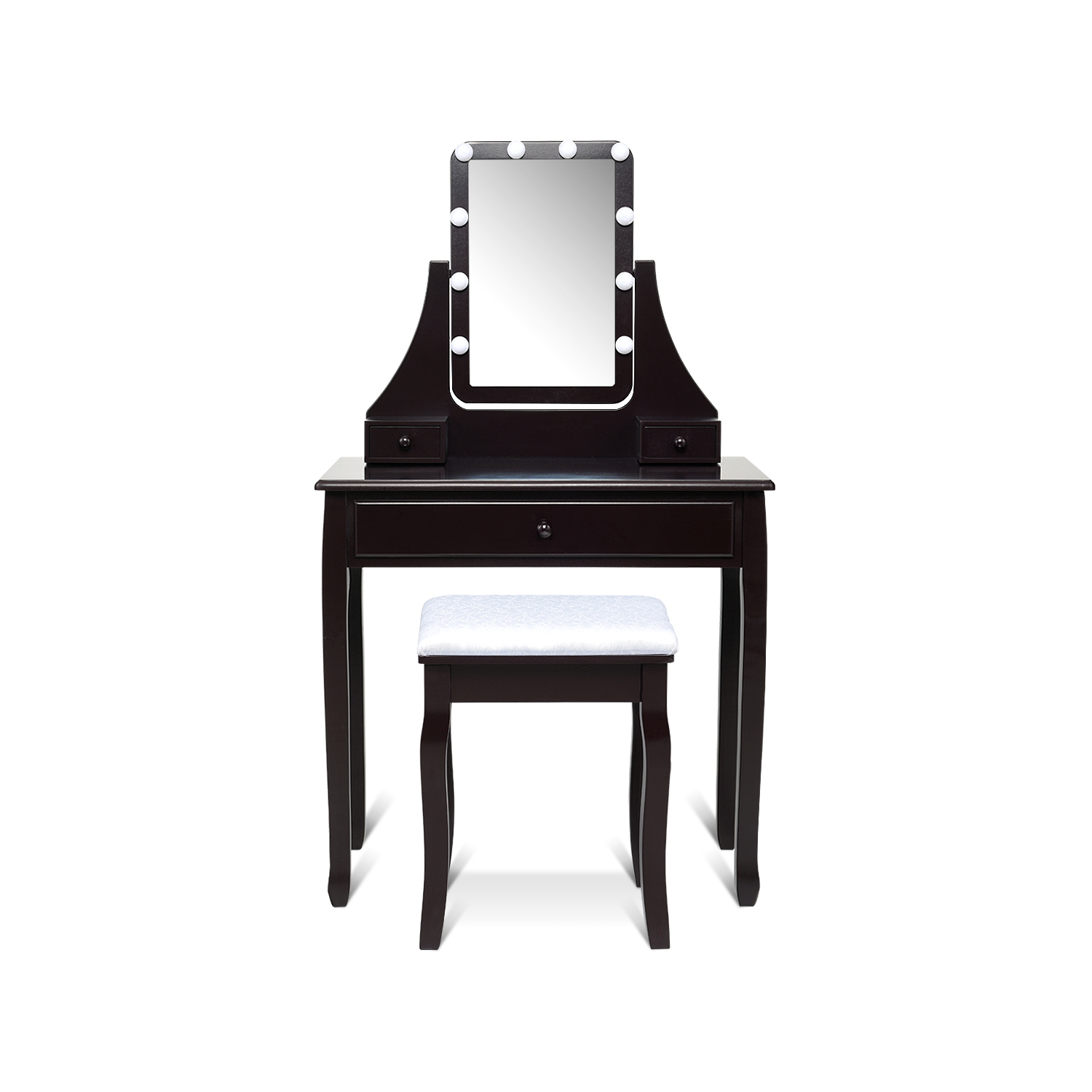 Topbuy Make-Up Vanity Table Dresser Set w/LED Light & Padded Stool Brown