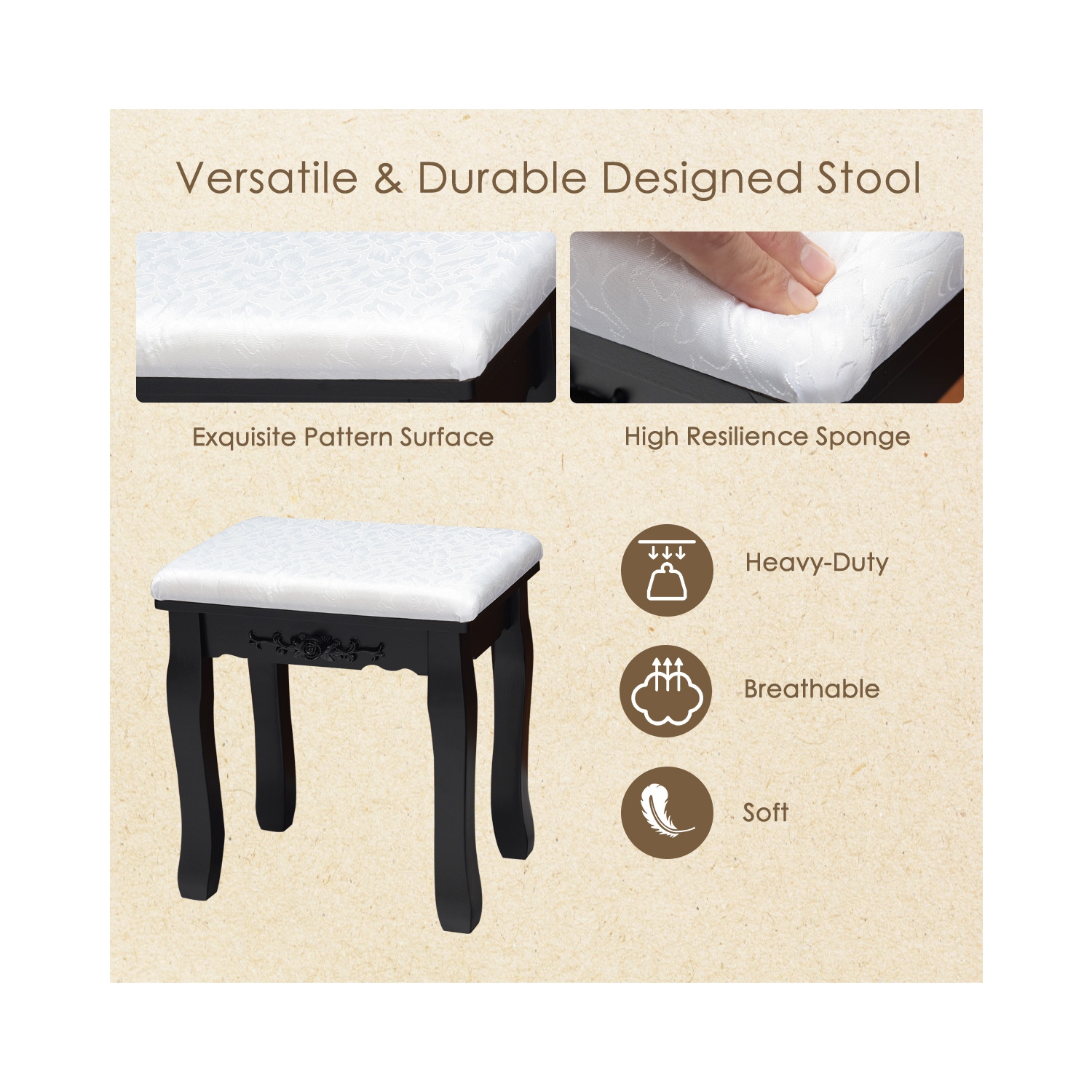 Topbuy Mirrored Vanity Table Set Lighted Makeup Dresser w/ Drawers Black